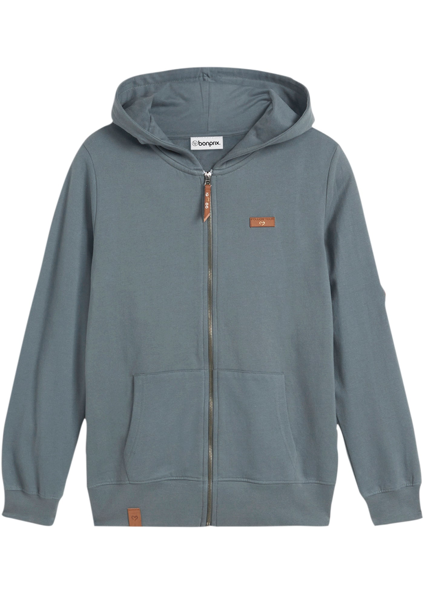 bonprix Kapuzensweatjacke mit Kapuze, mit Kängurutaschen, aus Baumwolle, mit Reißverschluss