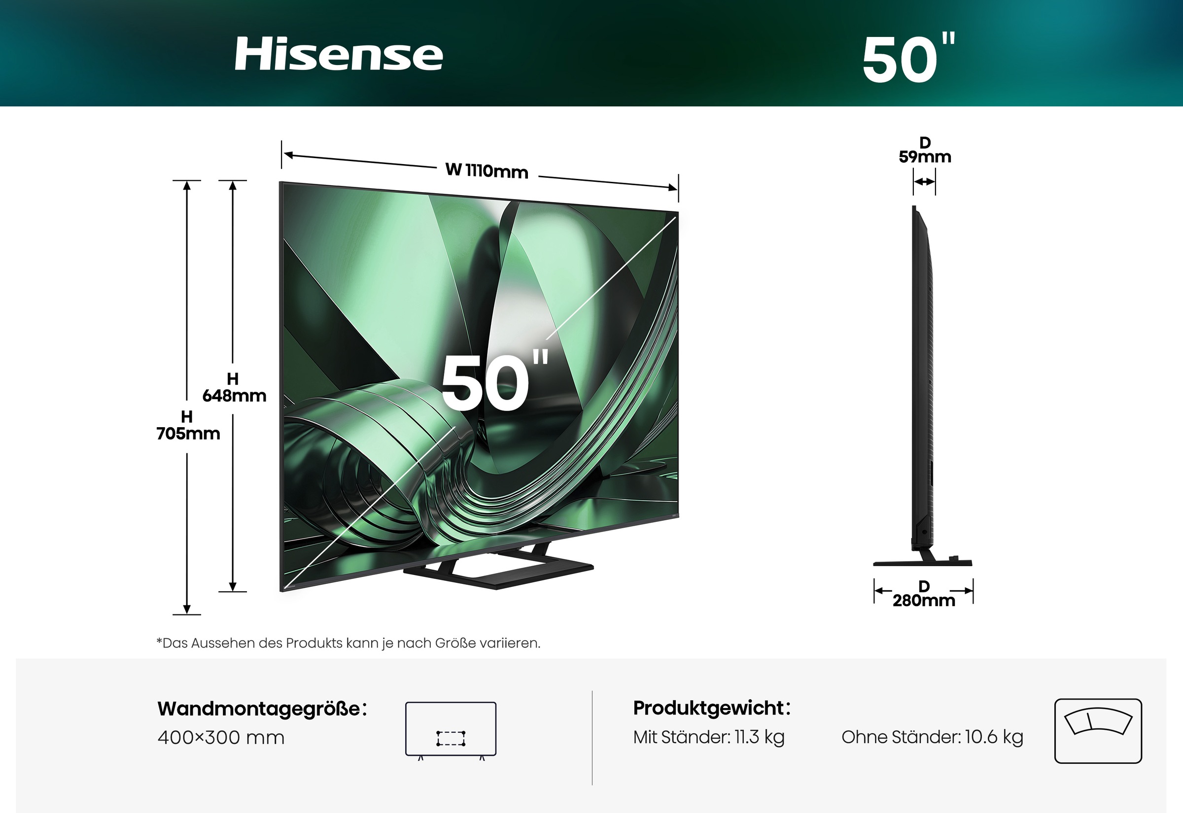 Hisense QLED-Fernseher »50U7DSE« 126 cm/50 ″ Smart-TV