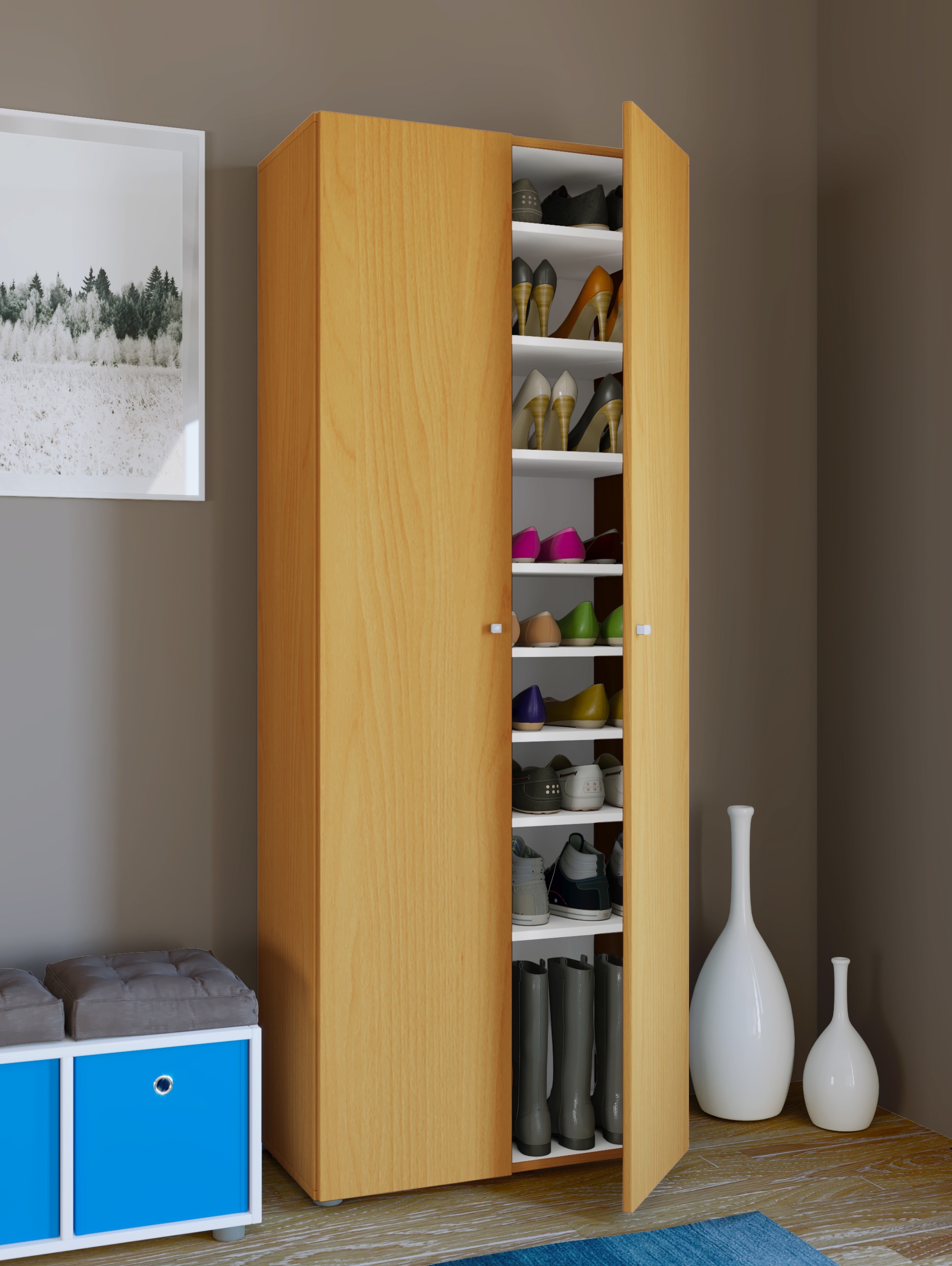 VCM Schuhschrank »VCM Holz-Schuhschrank | Maße: B. 70 x H. 178 x T. 40 cm | Allzweckschrank | 9 Fächer - Vandol« 1 Stk. tlg.