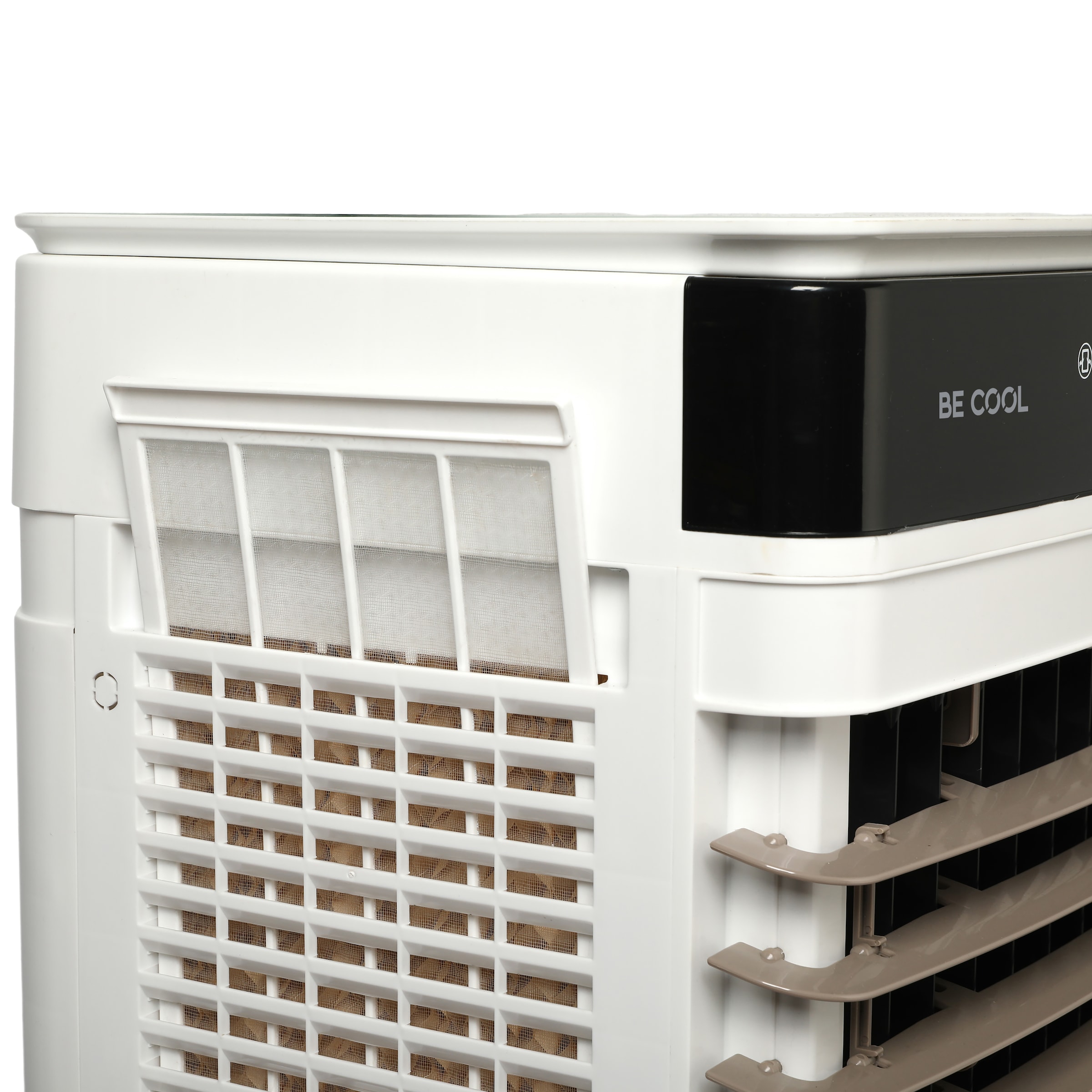 be cool Ventilatorkombigerät »Luftkühler 60l BC60AC2401 weiß/braun«, 40 l Tank, 9800m³/h, Temperaturanzeige, 2 Kühlakkus