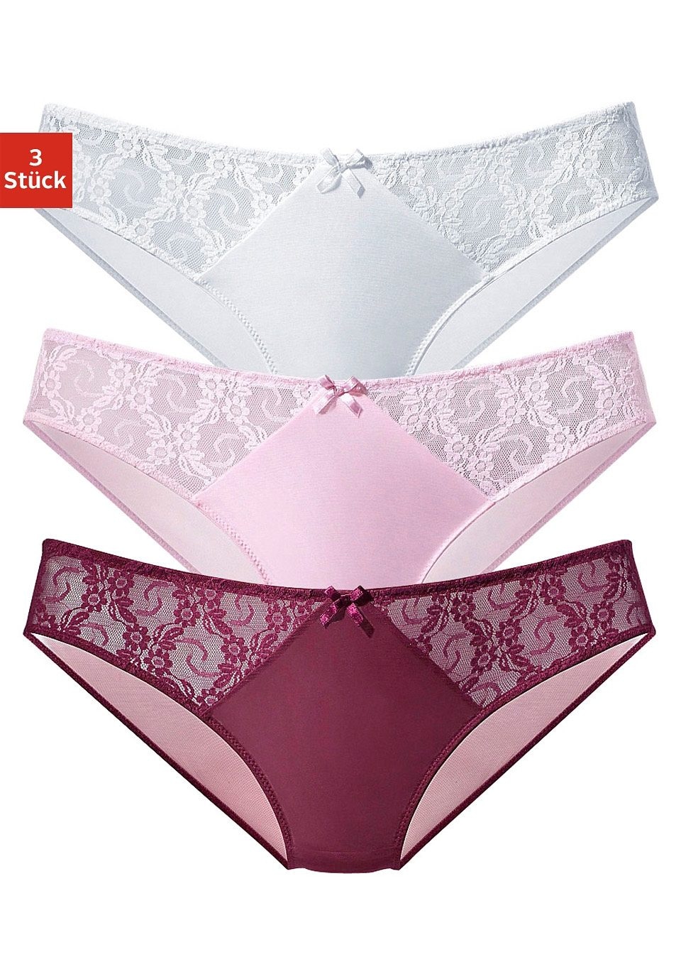 petite fleur Slip, (3 St.), mit hübschen Spitzeneinsätzen
