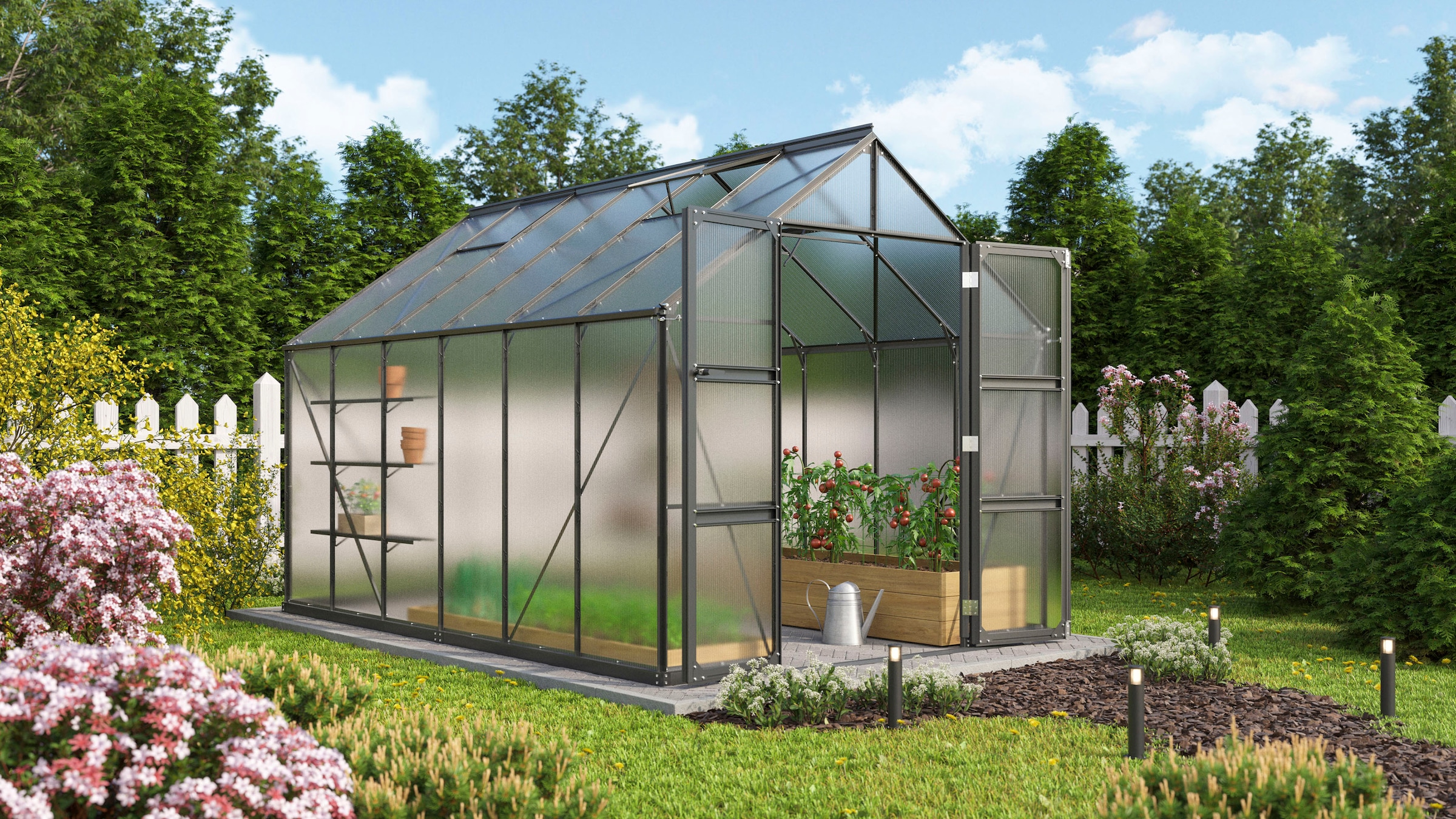 Vitavia Gewächshaus »Domus 9900« mit Doppelschwingtüren und bodentiefer Türschwelle, 4 mm Hohlkammer