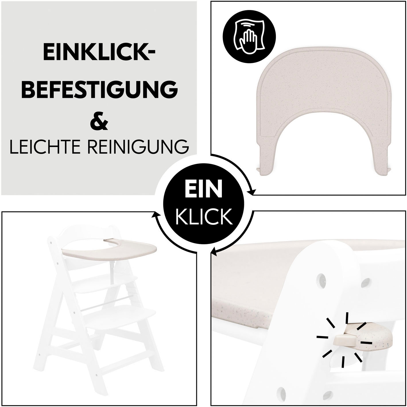 Hauck Hochstuhltablett »Alpha Click Tray, Speckle Beige«, aus recyceltem Material