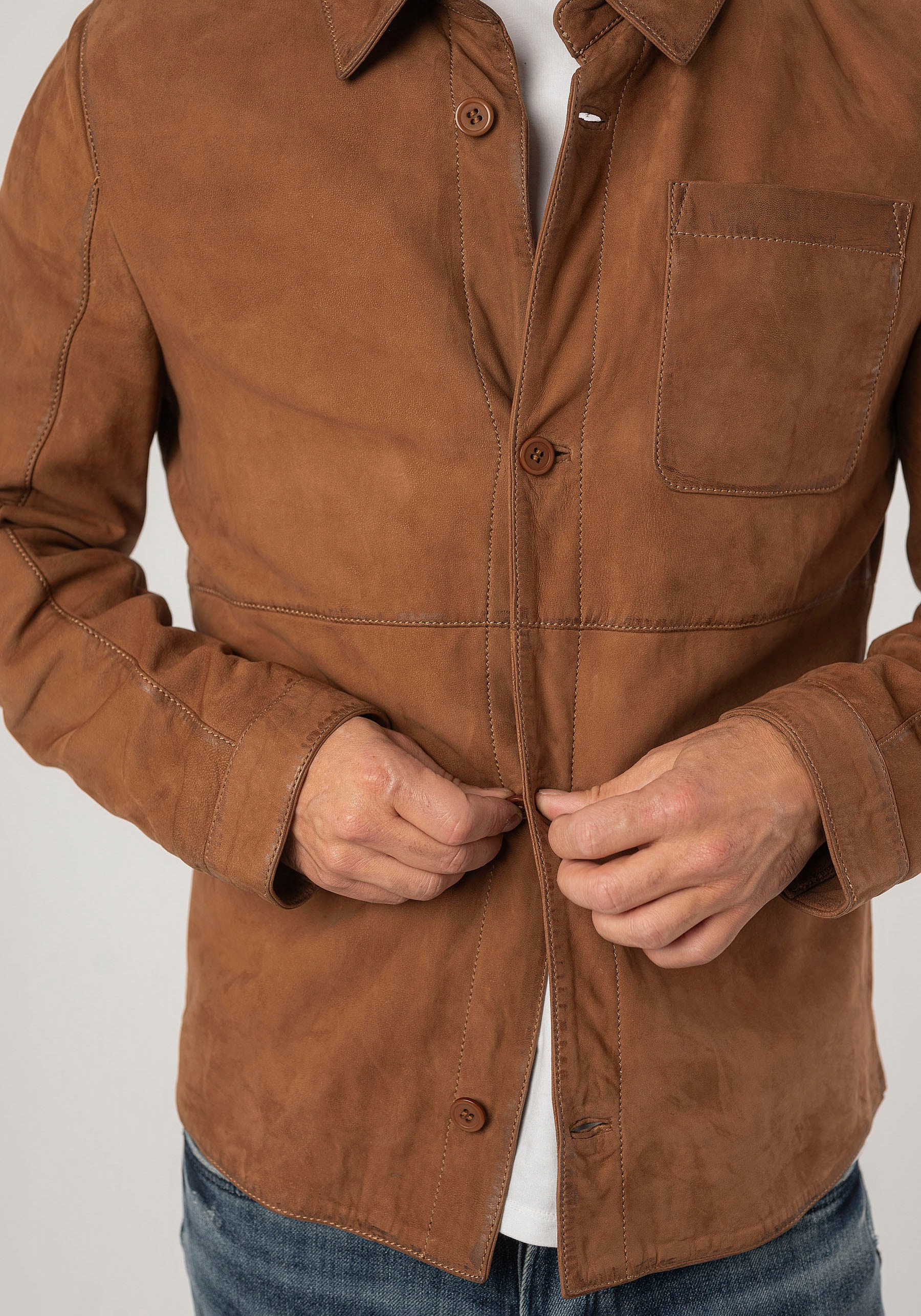 Mauritius Lederjacke »MMJemmo«, mit Hemdblusenkragen, Knopfleiste