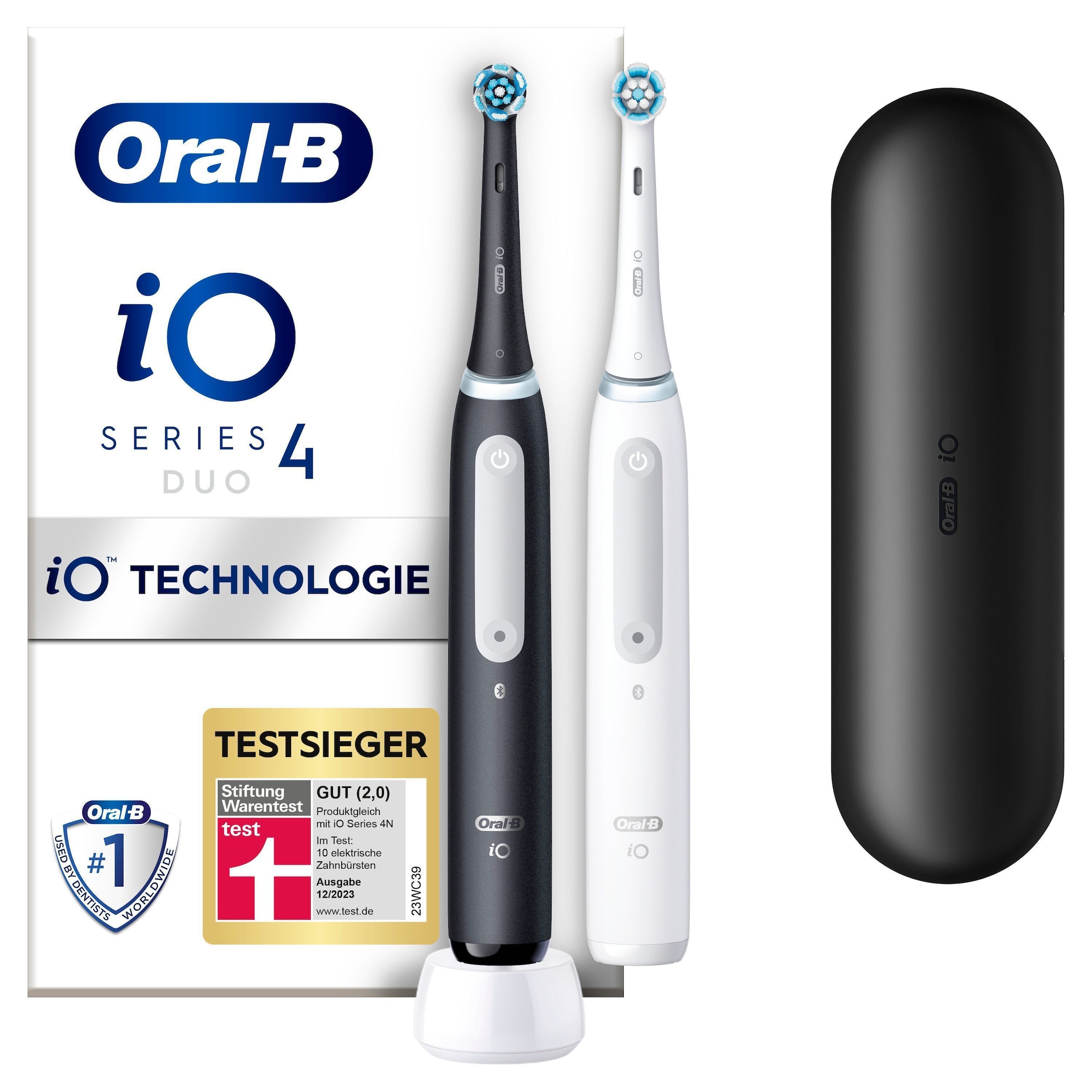 Oral-B Elektrische Zahnbürste »iO 4 Duopack«, 2 St. Aufsteckbürsten, mit Magnet-Technologie, 4 Putzmodi, Reiseetui