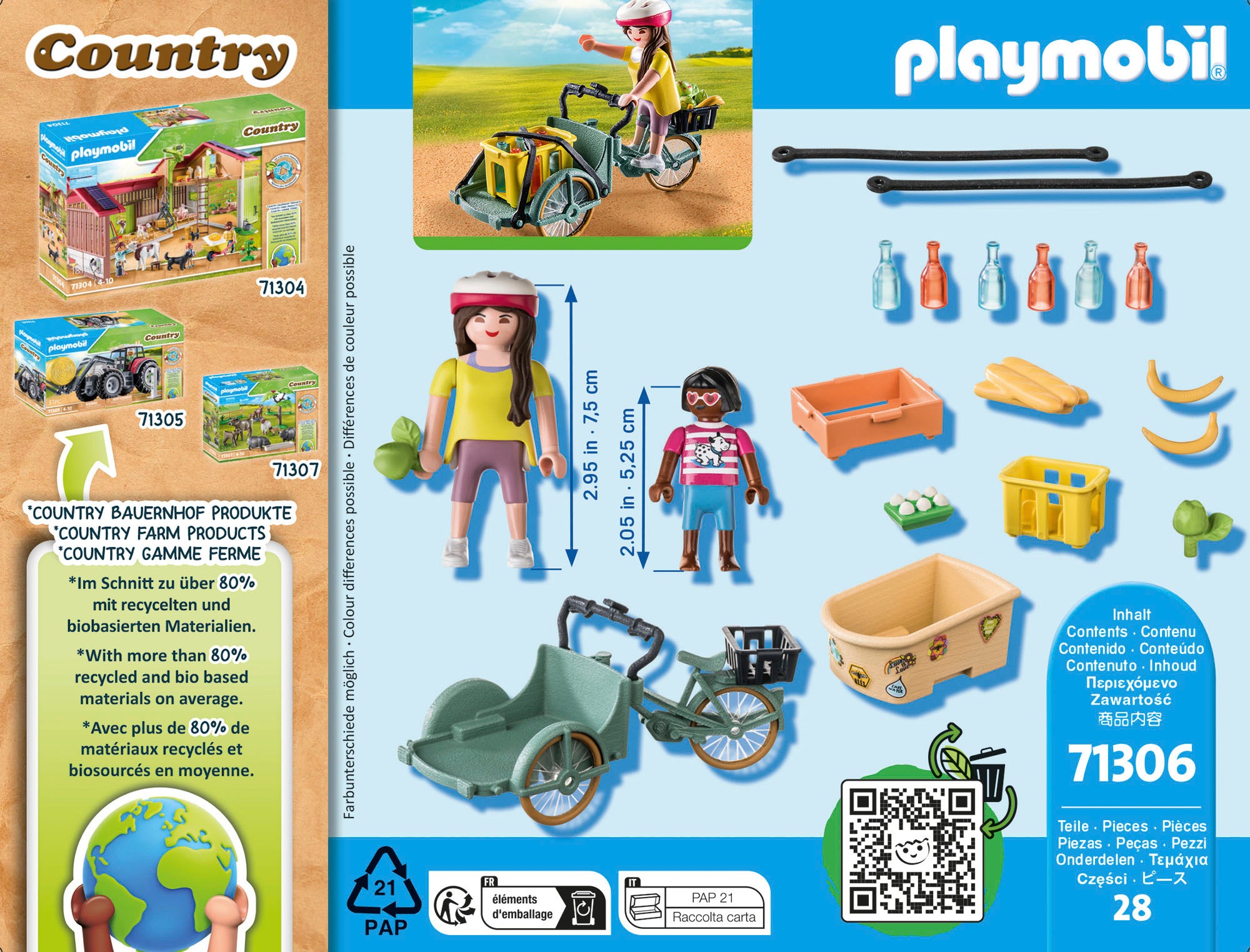 Playmobil® Konstruktions-Spielset »Lastenfahrrad (71306), Country«, (28 St.), teilweise aus recyceltem Material; Made in Europe