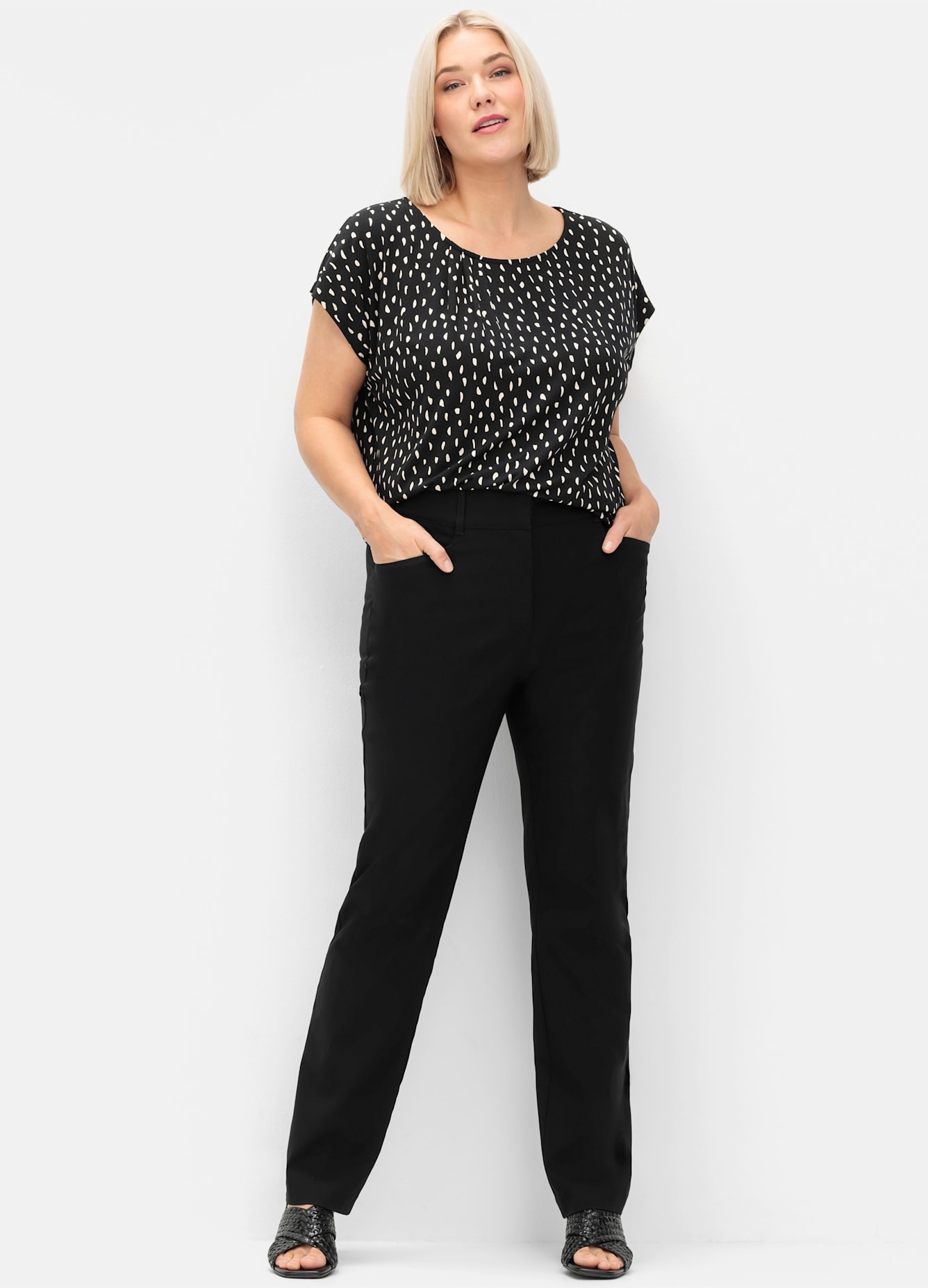 Sheego Damen Kurzarmshirt »Kurzarmshirt« 1 Stk. tlg. in schwarz, Größe 44