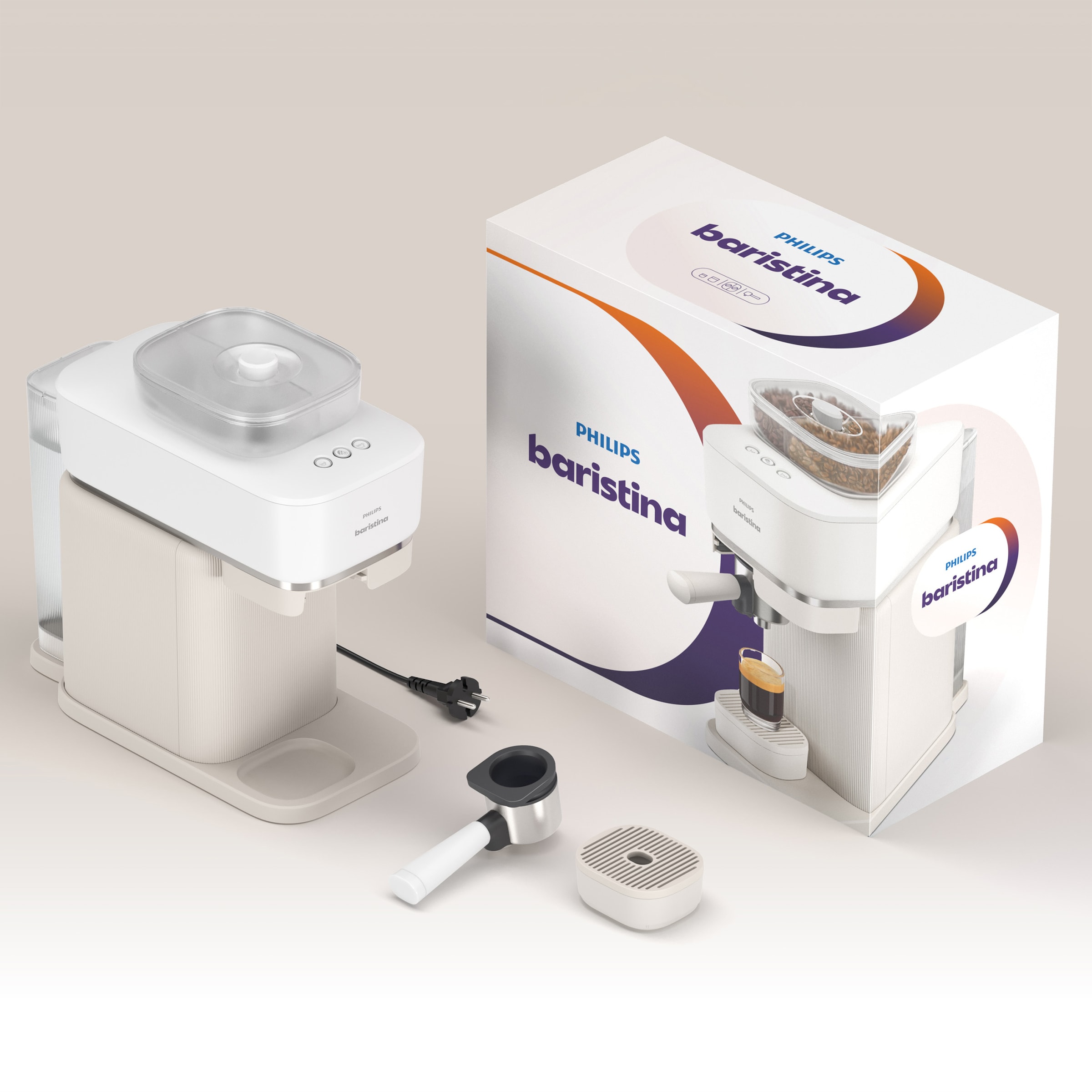 PHILIPS baristina Espressomaschine »mit Bean swap BAR320/00 mit Mahlwerk für ganze Bohnen«, Dualer Bohnenbehälter, Naturweiß​