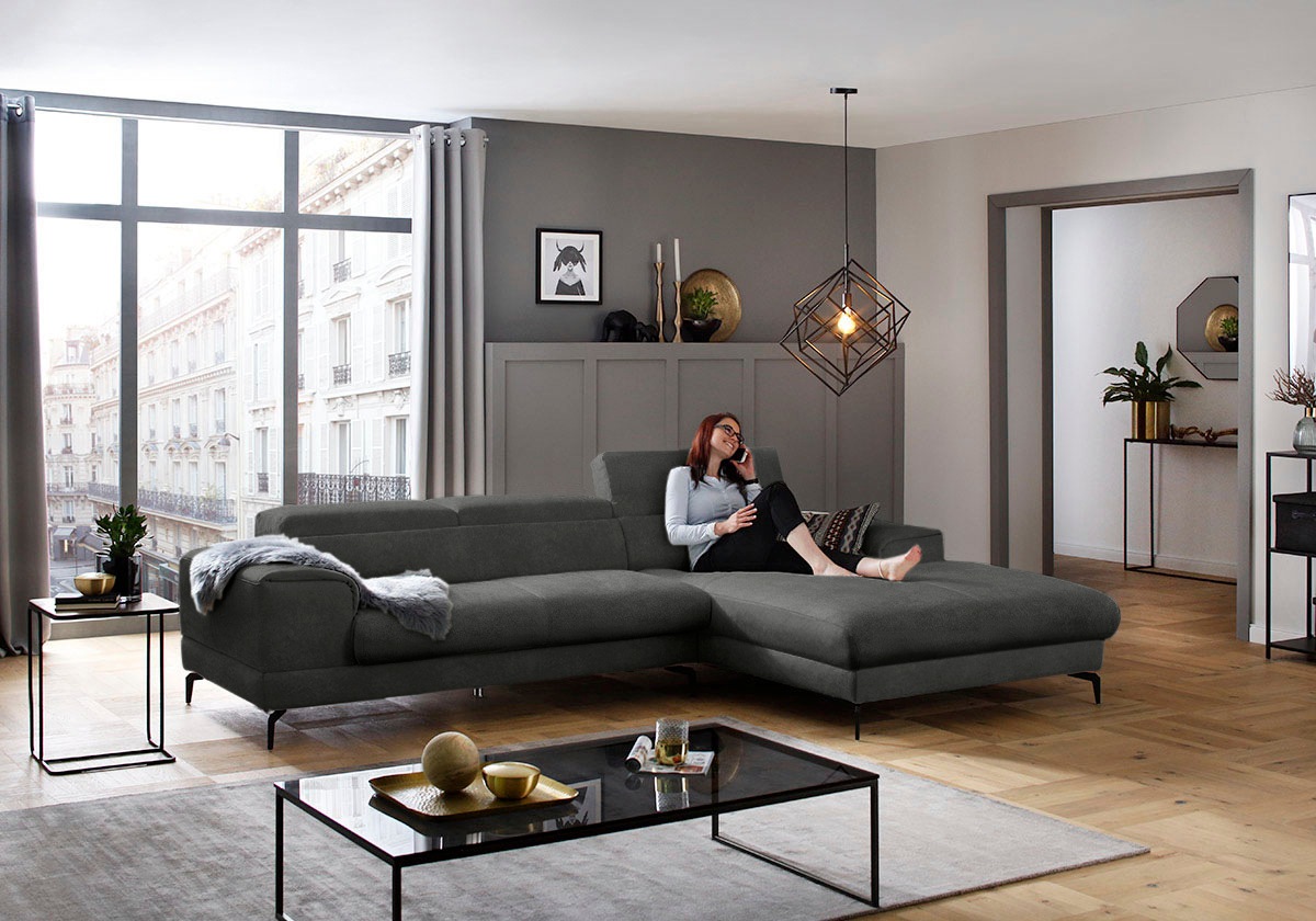 W.SCHILLIG Ecksofa »piedroo, Designsofa mit tollem Sitzkomfort, L-Form«, Kopfteilverstellung, wahlweise mit Sitztiefenverstellung, Breite 303cm