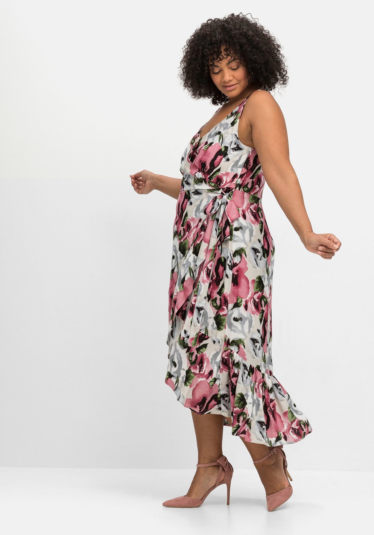 Sheego Sommerkleid »Maxikleid in Wickeloptik, mit Blumendruck«