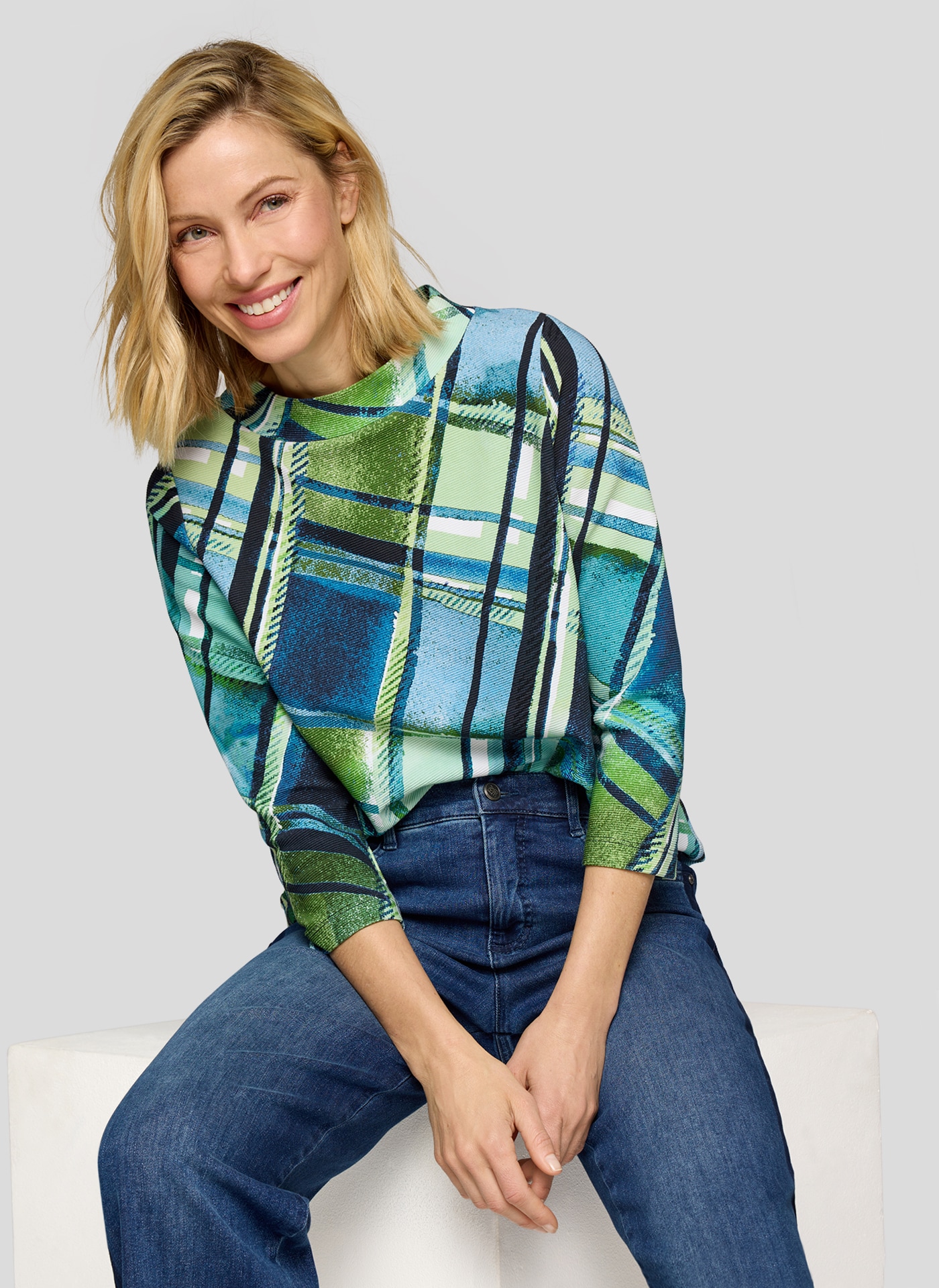 Rabe 3/4-Arm-Shirt mit grafischem Muster und Stehkragen