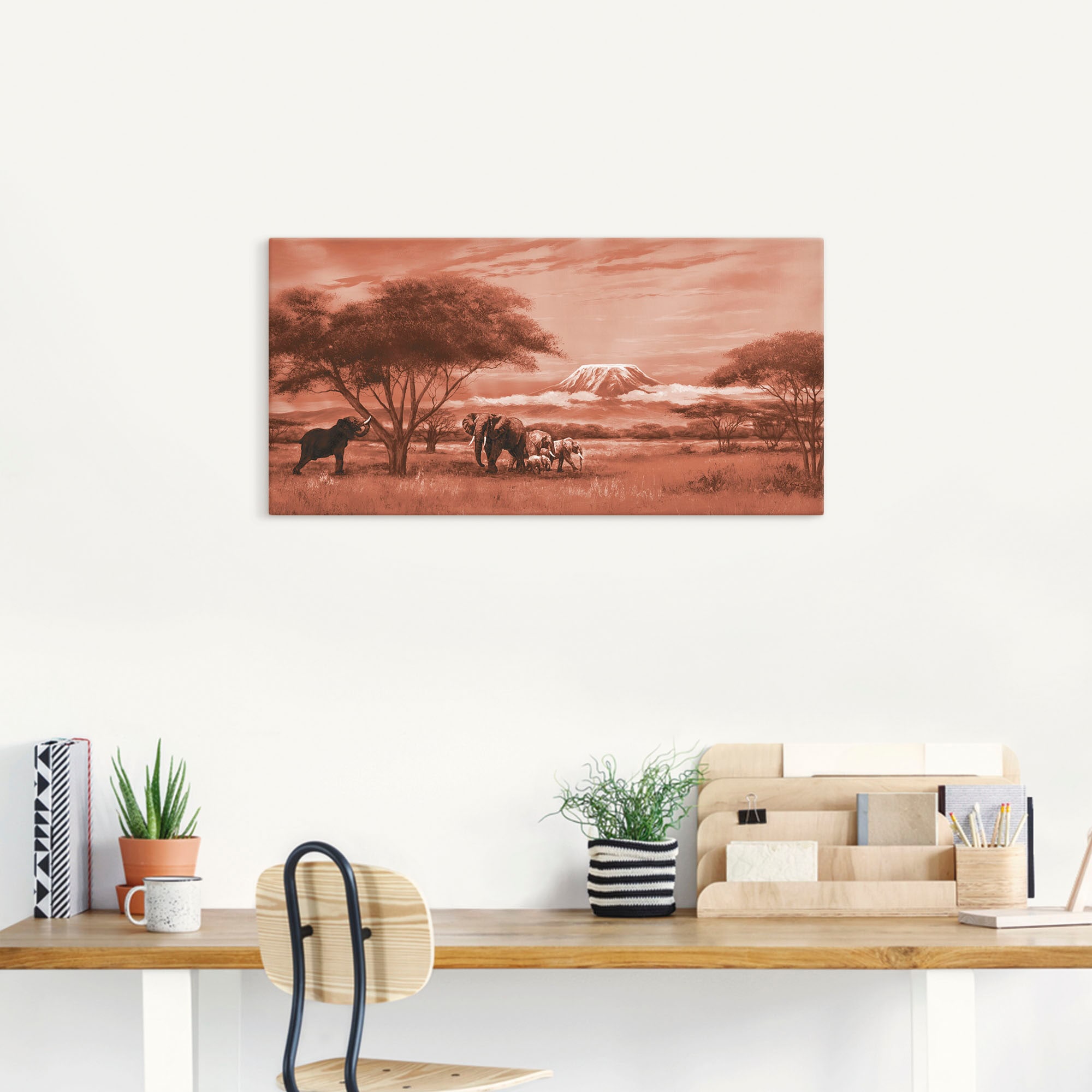 Artland Wandbild »Elefanten am Kilimandscharo«, Bilder von Afrika, (1 St.), als Leinwandbild, Wandaufkleber oder Poster in versch. Größen