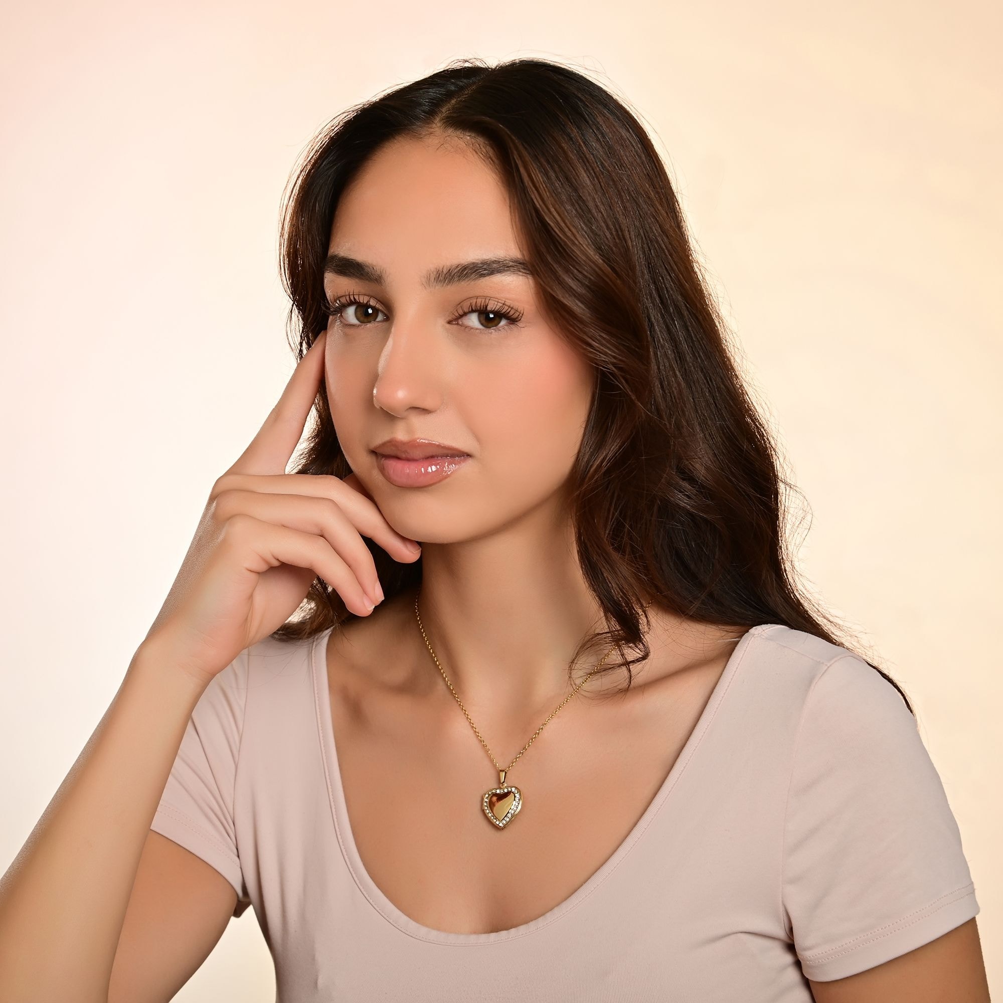 Adelia´s Gliederkette »Damen Halskette ¿ Medaillon aus Edelstahl mit Strass Steinchen 45+5«