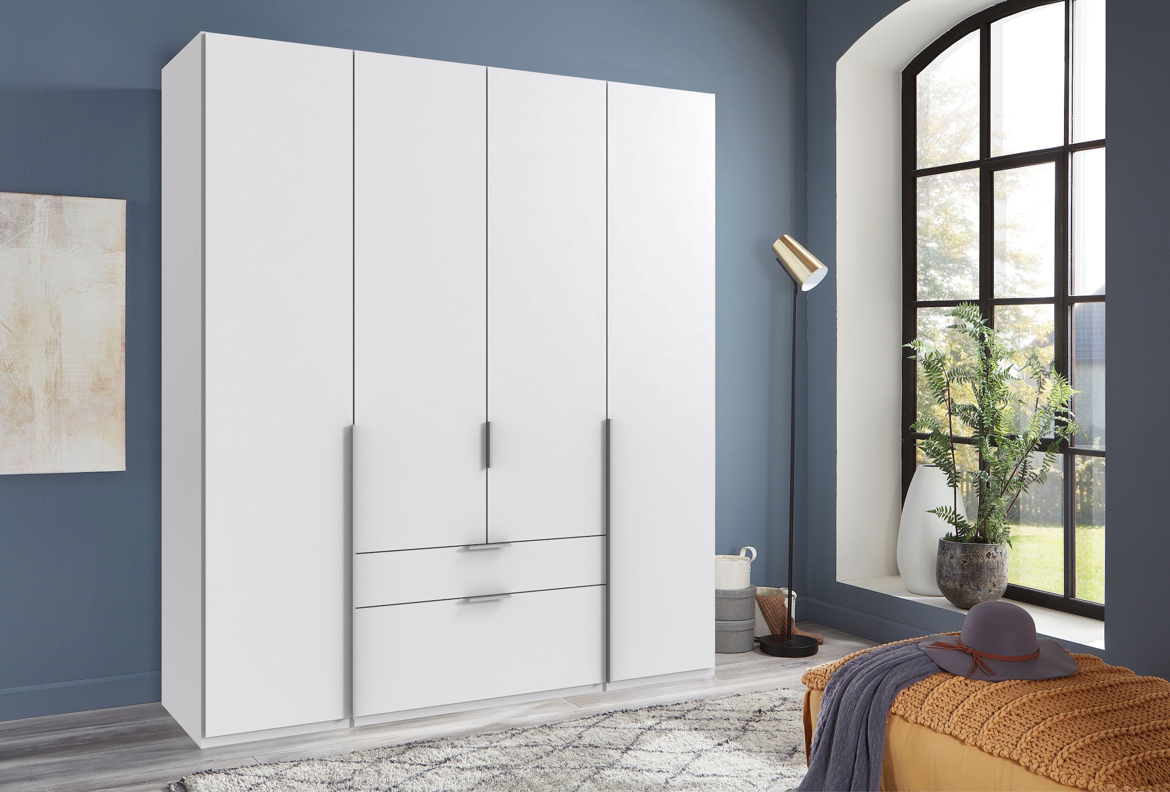 Wimex Drehtürenschrank »Mugano, 135 oder 180cm breit, 208 oder 236cm hoch, Made in Germany«, (mit langen Griffstangen aus Metall), wahlweise mit oder ohne Spiegel, mit Schubladen