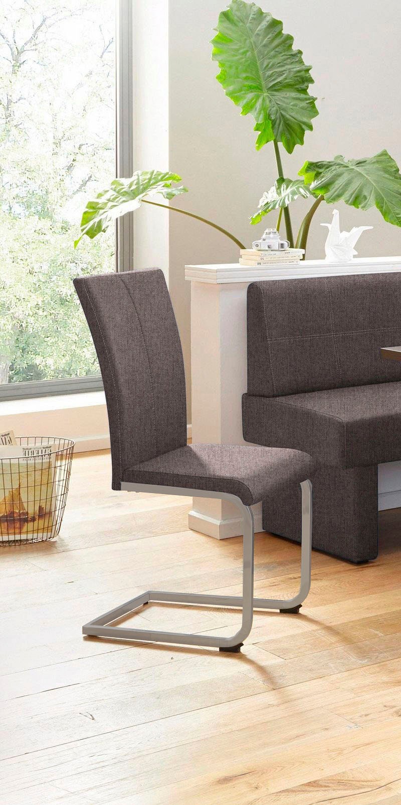 Home affaire Freischwinger »Nils«, (Set), 2 St., Strukturstoff-Feinstruktur, Stuhl belastbar bis 120 Kg, Gestell Metall im Chrom-Look oder Schwarz