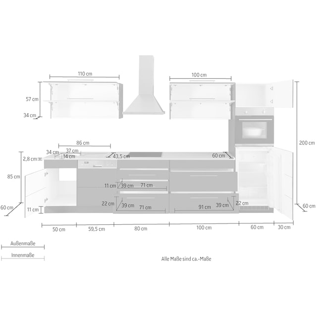 HELD MÖBEL Küchenzeile »Wien«, Breite 350 cm, wahlweise mit E-Geräten und  Induktion online bei OTTO