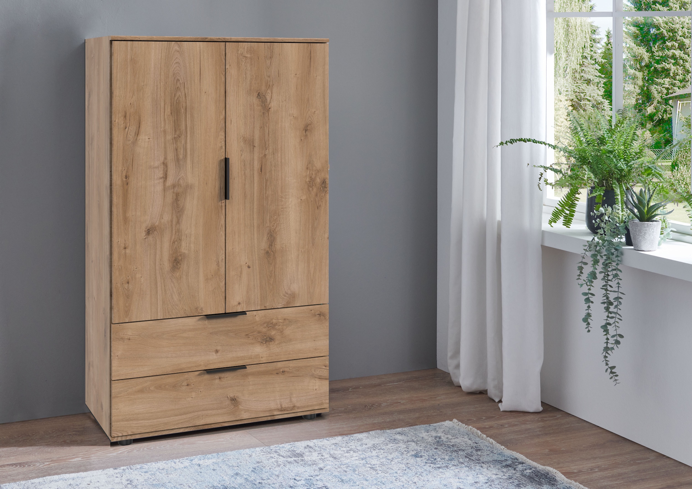 Wimex Wäscheschrank »Easy Plus Kleiderschrank Garderobe 2 Schubladen, 81 oder 130cm breit« in verschiedenen Farben, moderne Optik mit schwarzen Metallgriffen