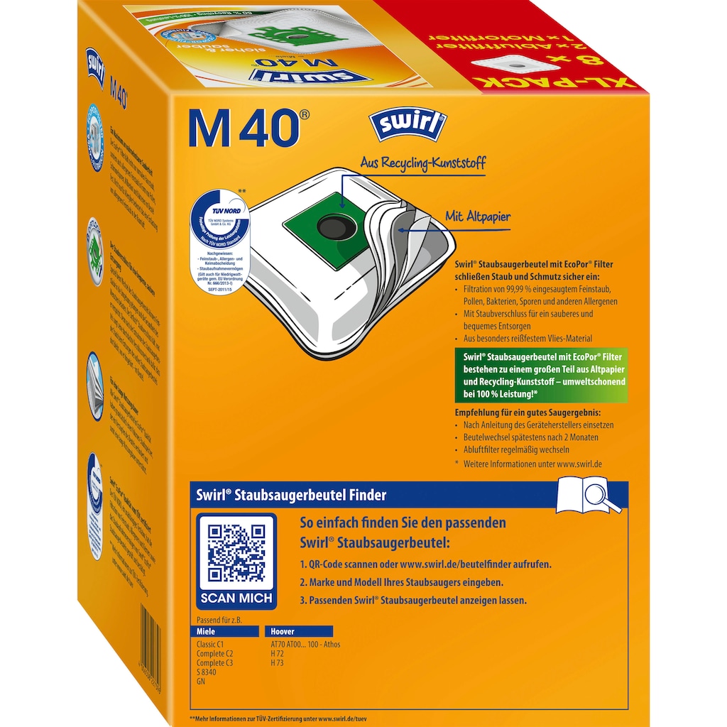 Swirl Staubsaugerbeutel »Swirl® M 40 EcoPor® XL Vorteilspack«, (Packung, 11 St.)