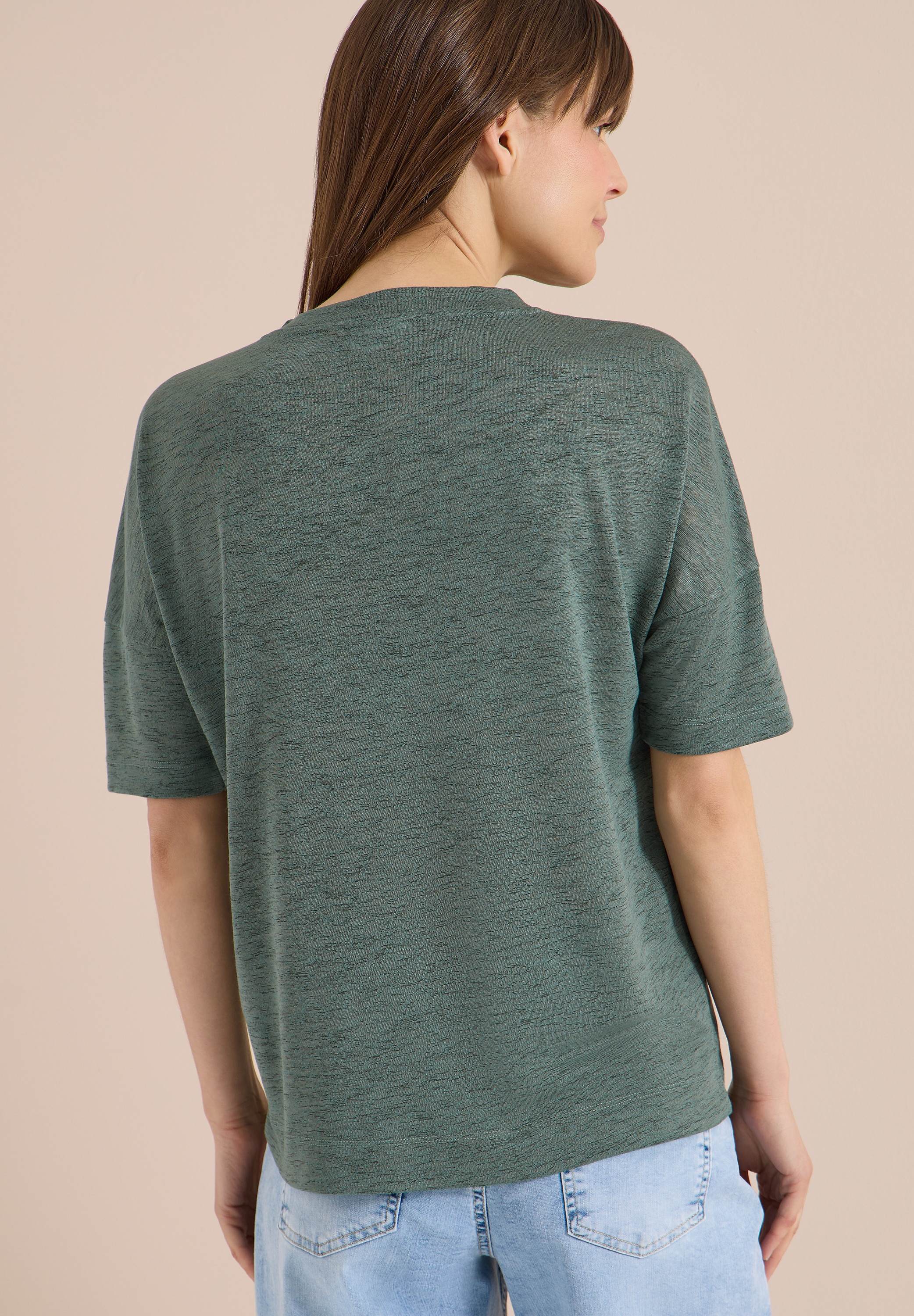 Cecil Kurzarmshirt Sommershirt in Leinen-Optik mit Knöpfen
