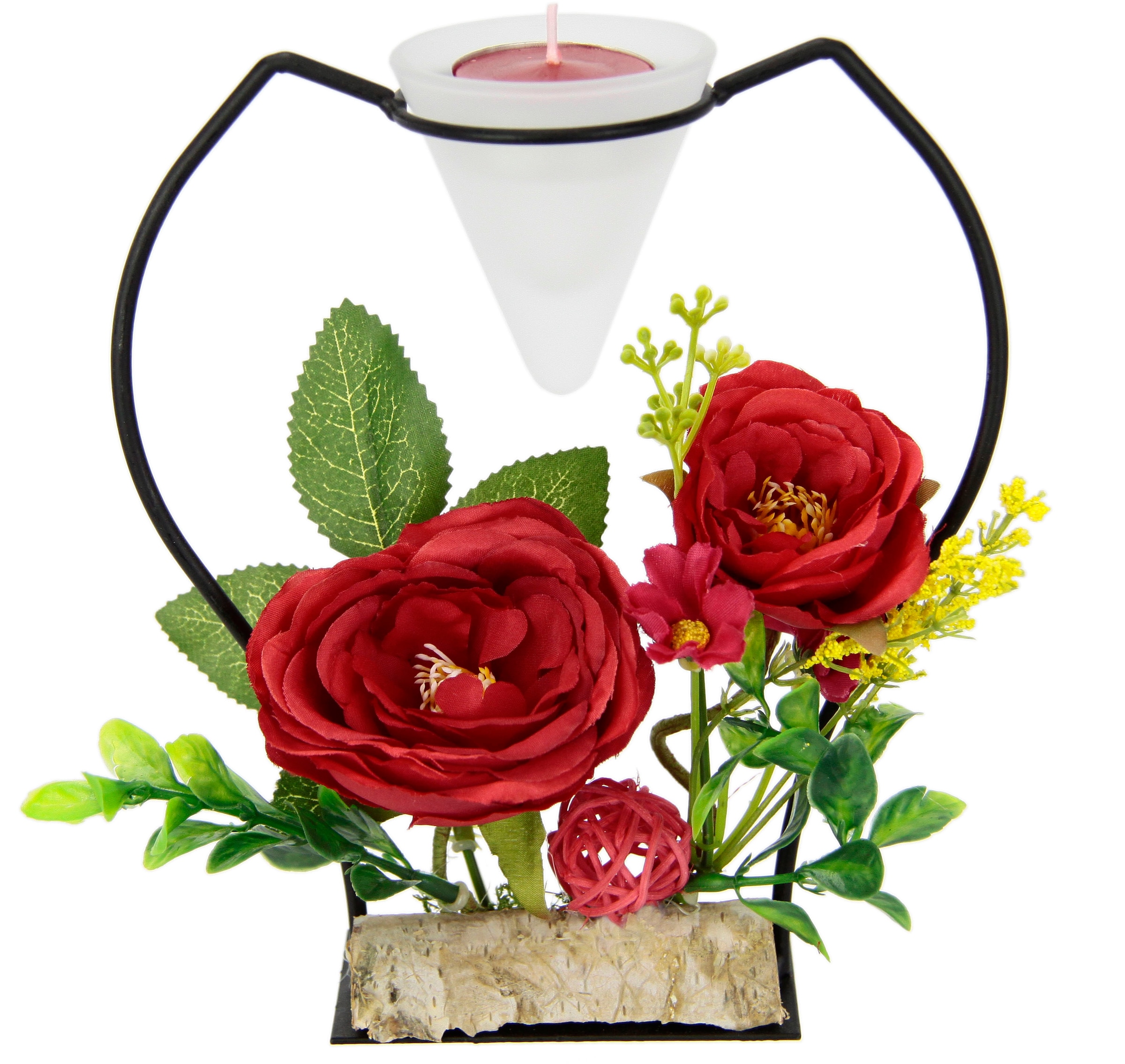 Teelichthalter Teelichtkerze OTTO bei Advent »Rose«, Kunstblumen I.GE.A. Glaseinsatz bestellen Kerzenständer Metall 3D
