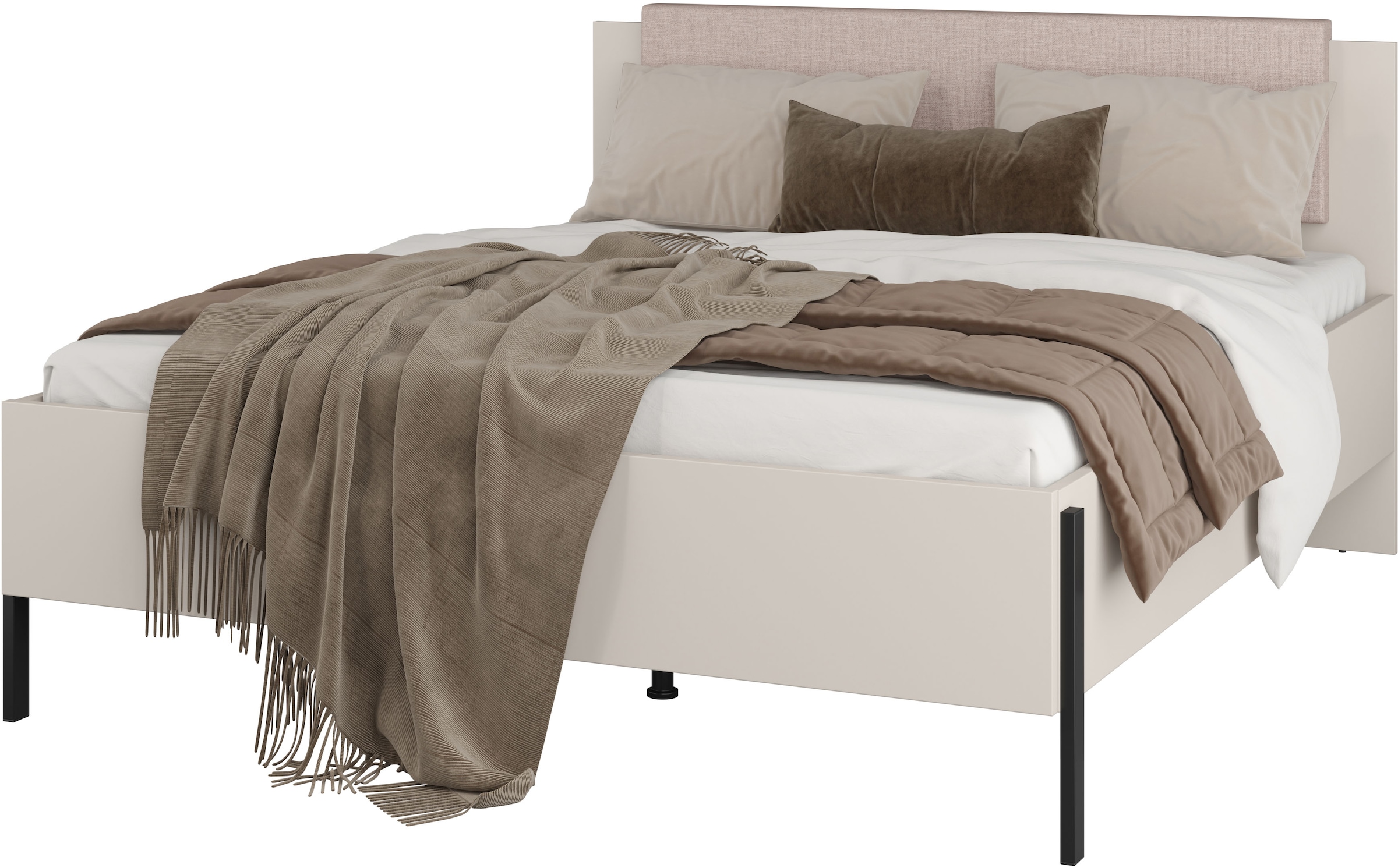 Home affaire Bett »Jukon, mit gepolstertem Kopfteil, Füße aus Metall, modernes Design«, (3 Breiten:100cm, 160cm und 180cm), in drei Größen, perfekt auch als Jugendbett