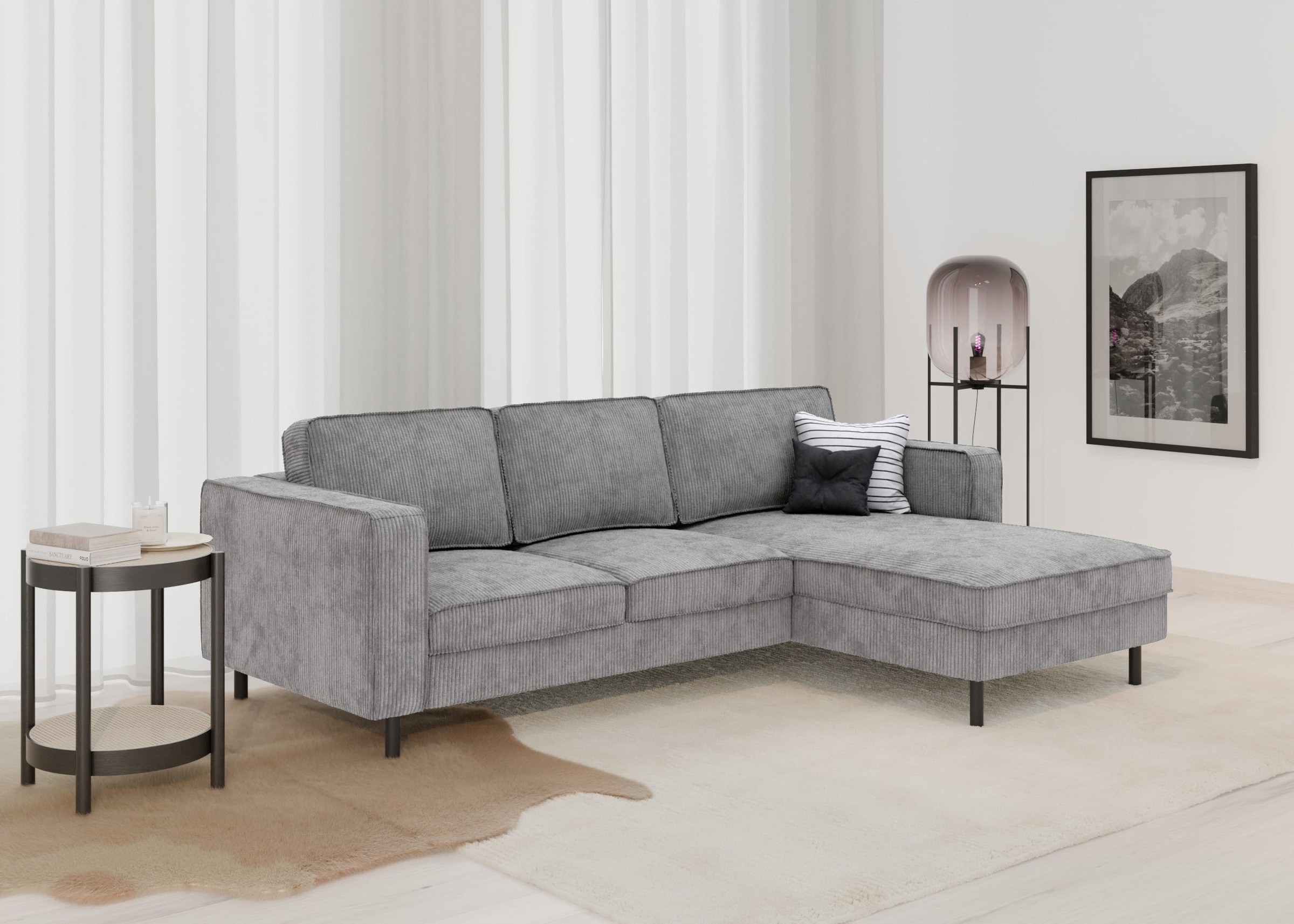 TRENDMANUFAKTUR Ecksofa »Watkins, Couch wahlweise mit Schlaffunktion & Bettkasten, auch in Cord«, Recamiere beidseitig montierbar, Breite 232 cm