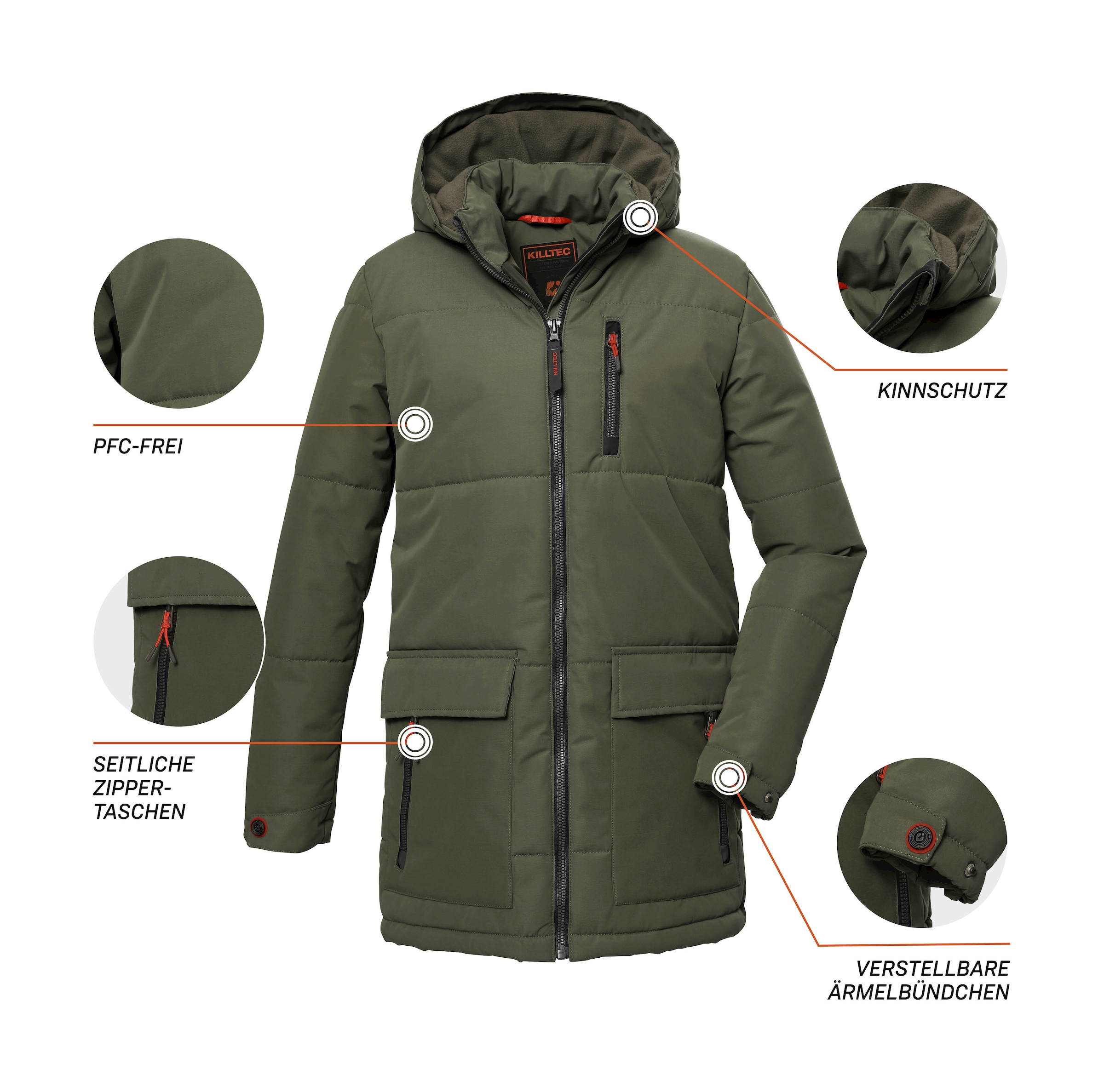 Killtec Steppmantel »KOW 135 BYS QLTD PRK«, Langer, atmungsaktiver Parka mit verstellbarer Kapuze und Taschen