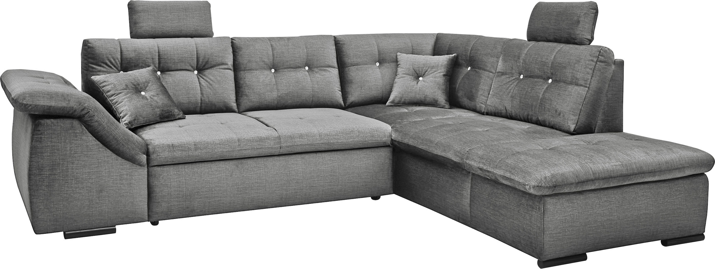 ED EXCITING DESIGN Ecksofa »Bolonia L-Form«, mit Bettfunktion, Bettkasten, Kopfstützen & 2 Zierkissen, Strasstein