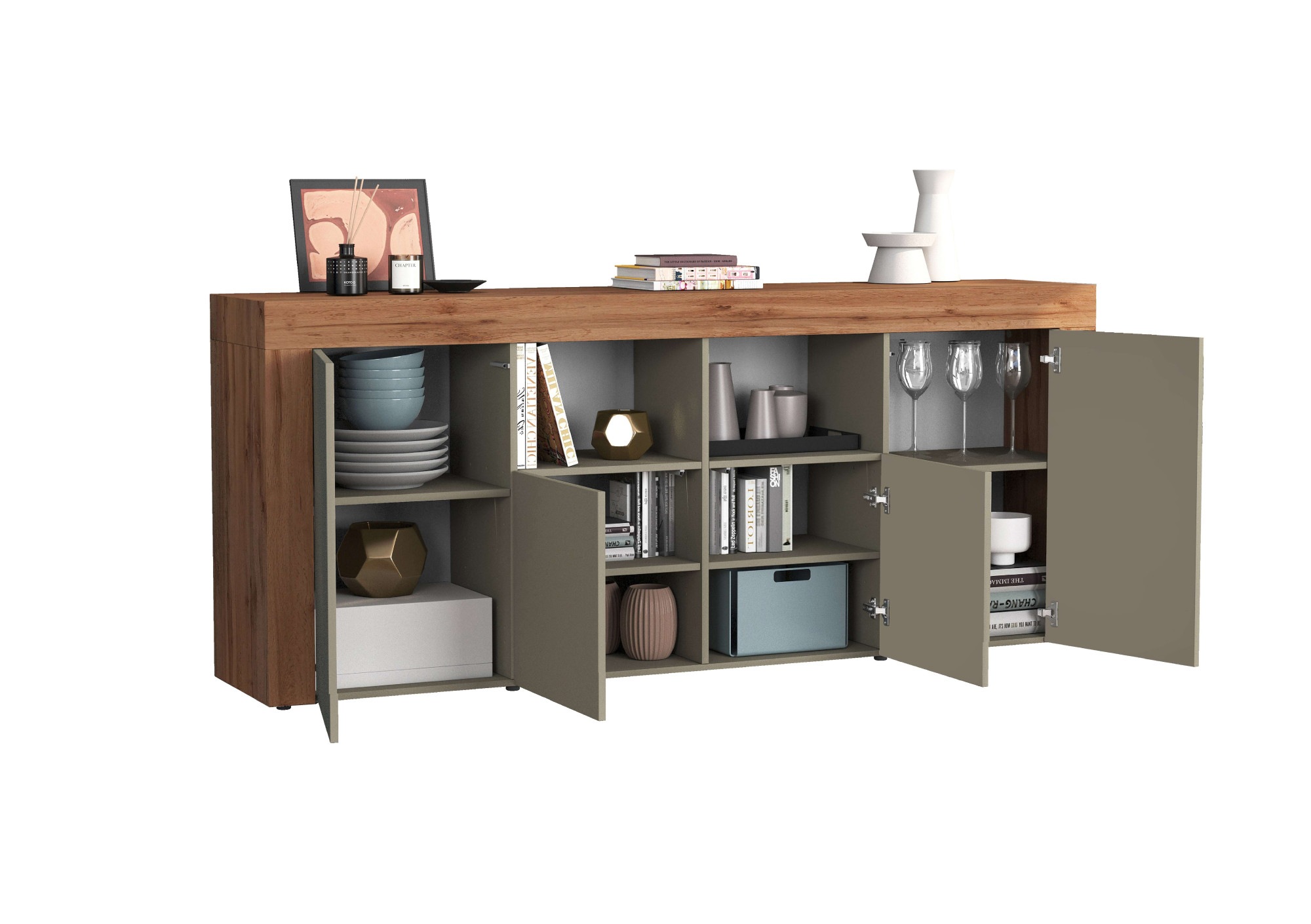 INOSIGN Sideboard »CHRONOS Breite 200 cm mit 4 Türen, 2 offene und 8 geschlossene Fächer«, (1 St.), Sideboard,Kommode, Schrank, Grifflos mit Push to Open, Made in Italy