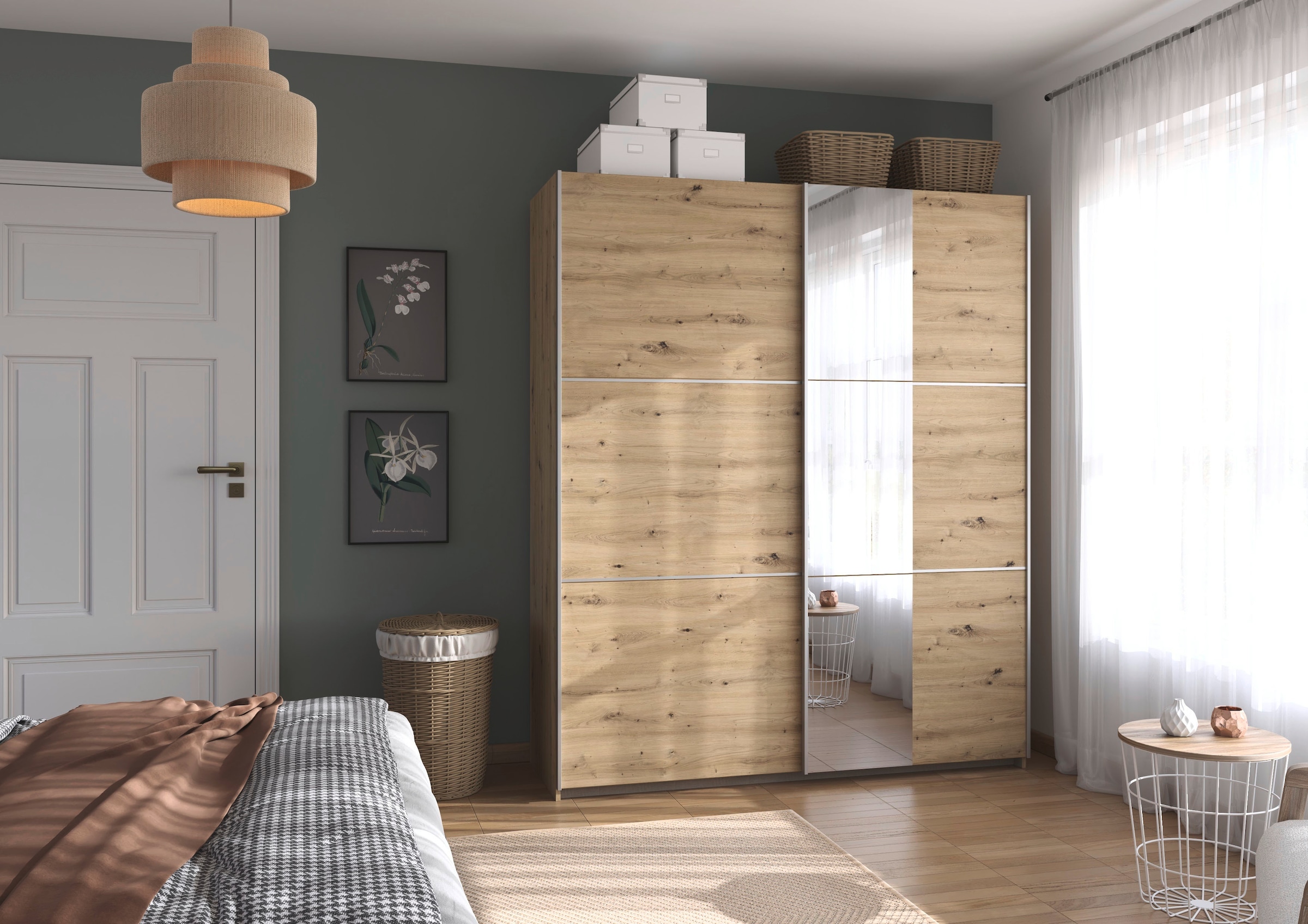 rauch Schwebetürenschrank »Kleiderschrank Schrank Garderobe TOPSELLER ASTANA« 3 Ausstattungen BASIC/CLASSIC/PREMIUM (inkl. SOFT-CLOSE-FUNKTION),  mit 3 Spiegelelementen, Metallgriffleisten alufarbig MADE IN GERMANY