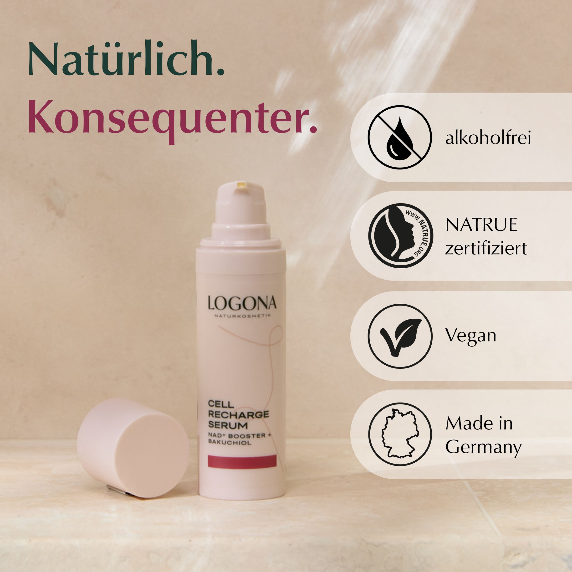LOGONA Gesichtsserum »CELL RECHARGE SERUM« für alle Hauttypen, mit antibakterieller Wirkung, Gel-Creme-Textur