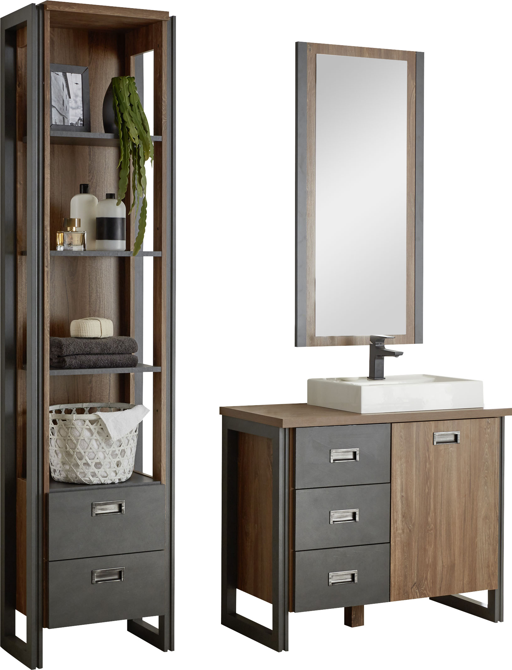 Home Affaire Badmöbel-Set »Detroit, Bad im Industrialdesign, 3-teiliges Badezimmer« Set, 3 Stk. tlg. in gelb