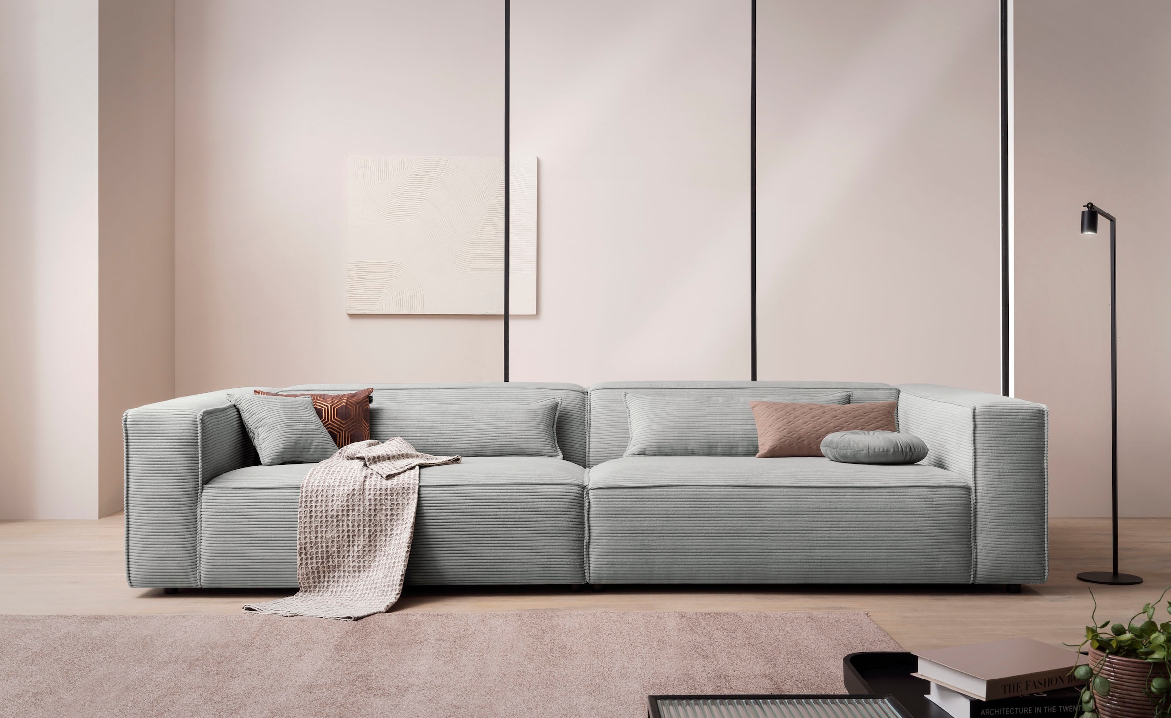LeGer Home by Lena Gercke 3-Sitzer »PIARA, XXL Sofa mit Kedernaht, Big-Sofa in Cord oder Leinenoptik«, schwarze Füße, bequemer Sitzkomfort, extra tiefe Sitzfläche