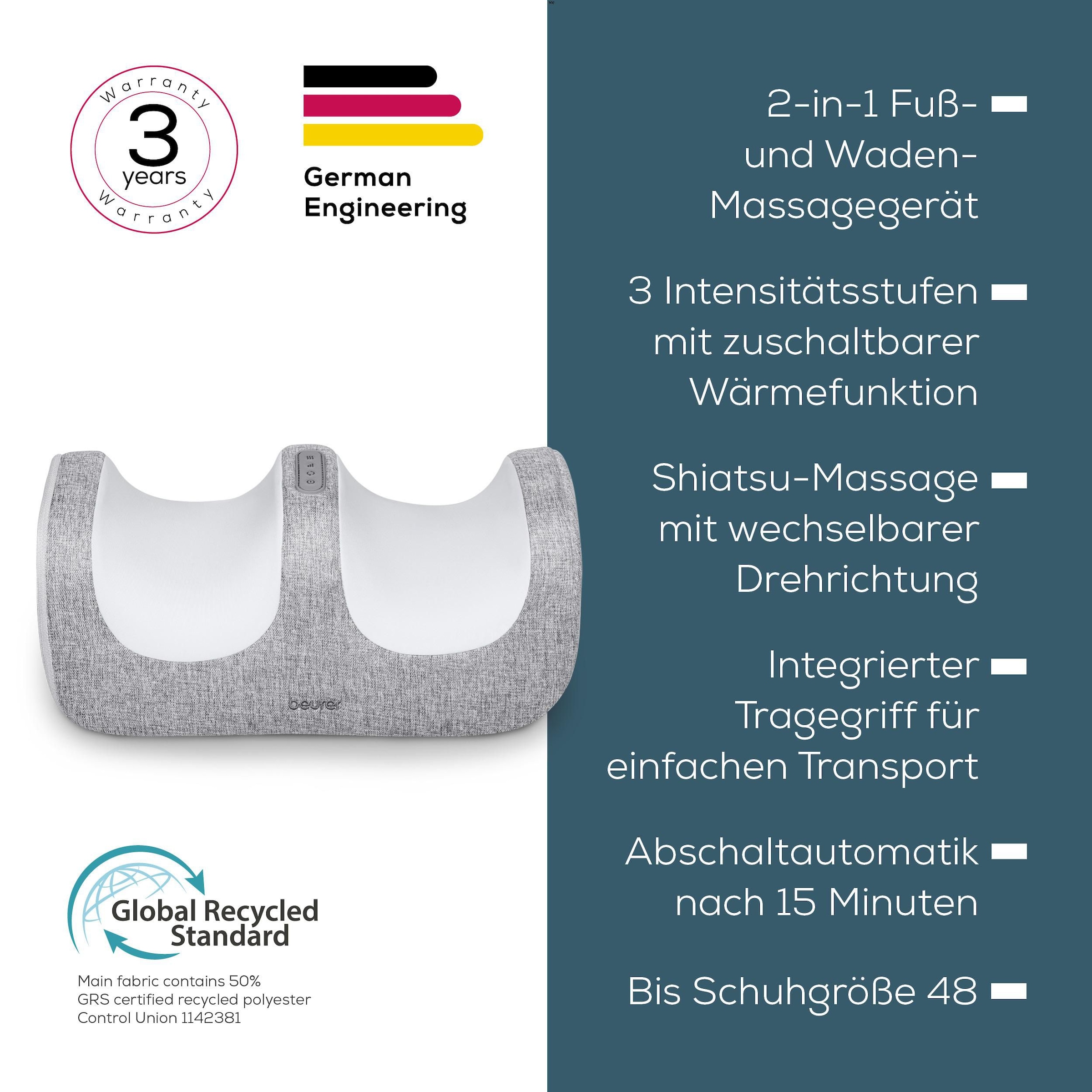 BEURER Fußmassagegerät »Fuß- und Wadenmassagegerät FM 42 mit zuschaltbarer Wärmefunktion« Wohltuende Shiatsu Fußmassage für Füße und Waden
