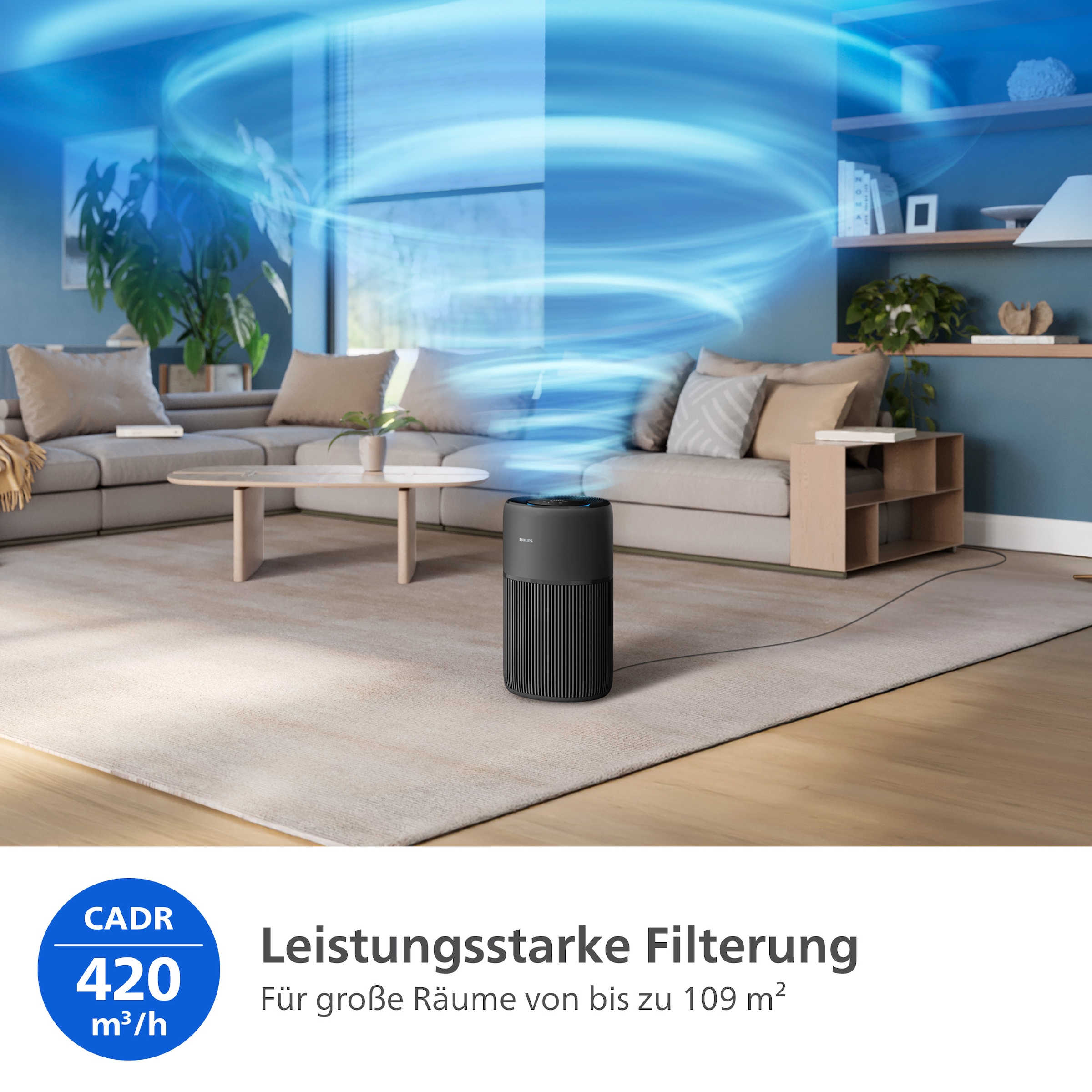 Philips Luftreiniger »AC2221/13 PureProctect Quiet 2200 Series, Luftreinigungsrate 420 m³/h« für 109 qm Räume 3-Schichten-HEPA-Filtersystem, mit App Verbindung, leise