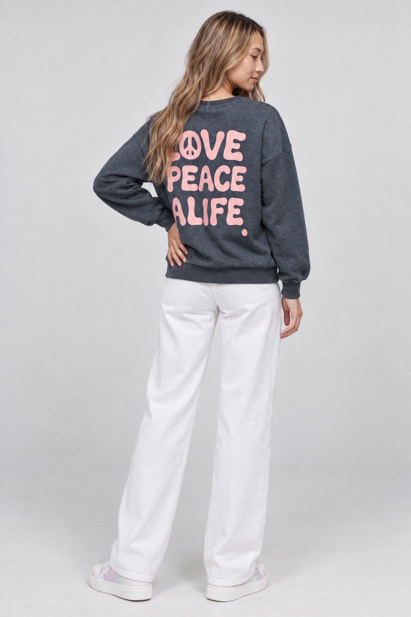 Alife & Kickin Sweatshirt , Peace-Zeichen im Rückenprint, Rippbündchen, Relaxed Fit
