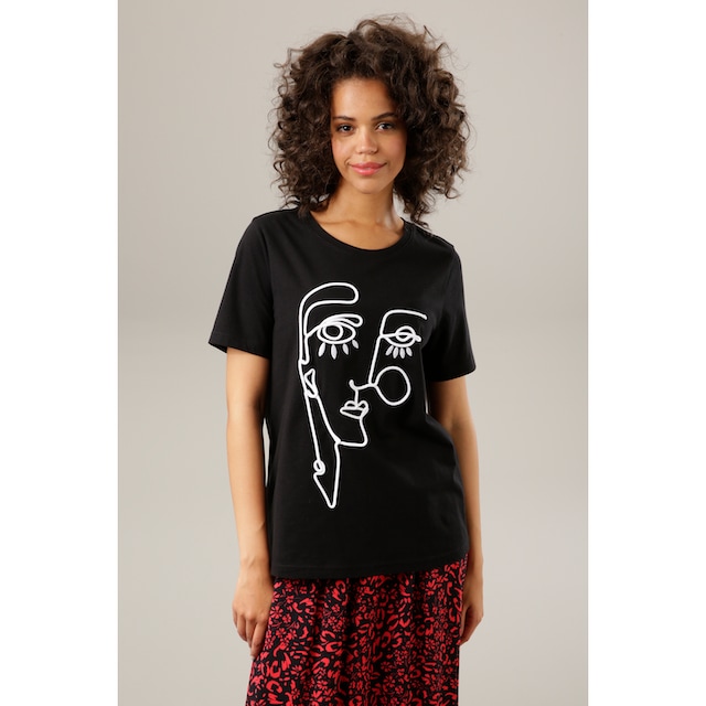 mit Aniston Online Kopf Shop aus CASUAL Stickerei und im kunstvollem Kordel T-Shirt, OTTO kaufen