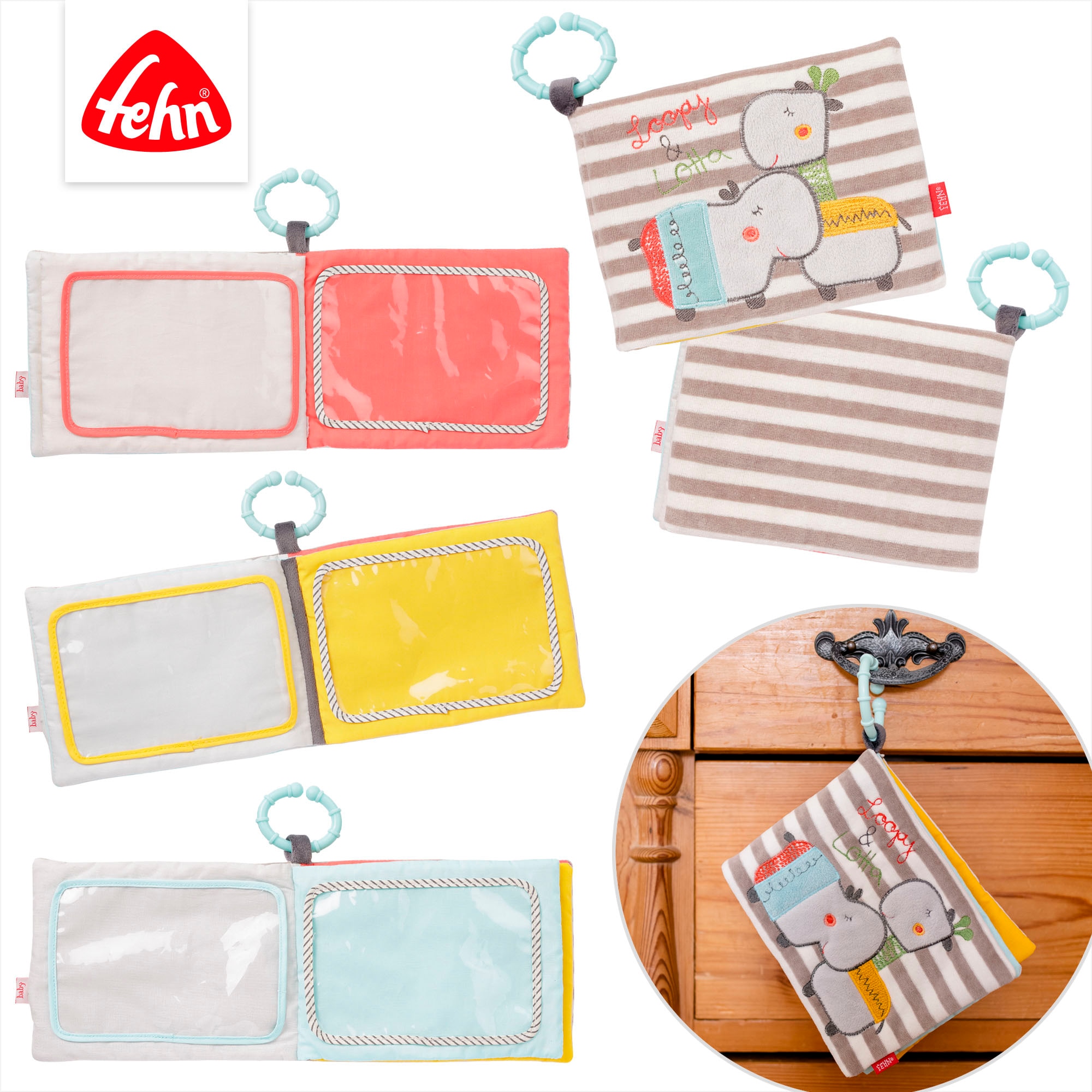 Fehn Greifspielzeug »Classic Stars, Loopy & Lotta Fotoalbum«, mit Ring zur Befestigung an Kinderwagen, Babyschale oder Bett