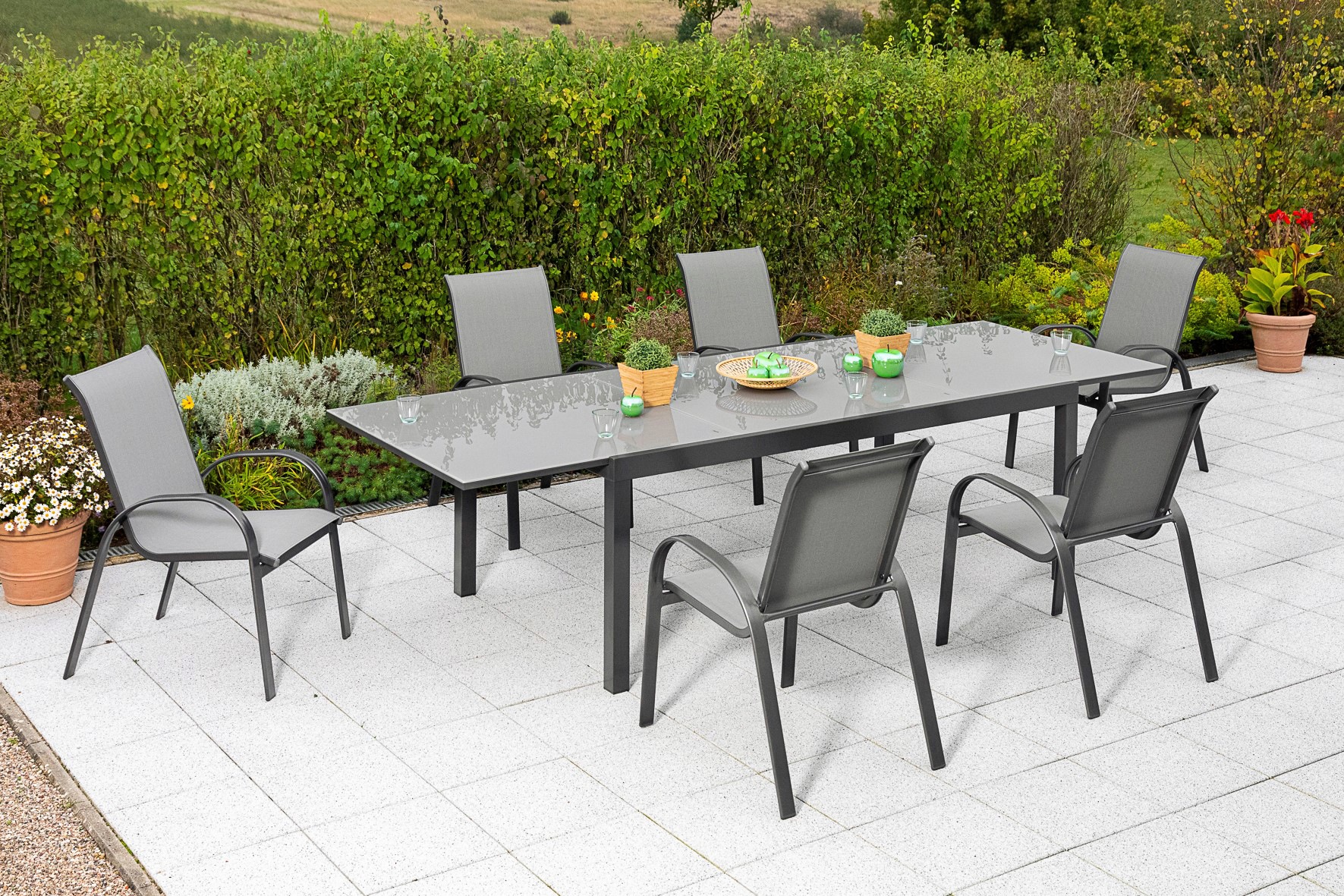 MERXX Garten-Essgruppe »Amalfi«, (Set, 7 tlg.), 6 Klappsessel, 5-fach verstellbar, Ausziehtisch