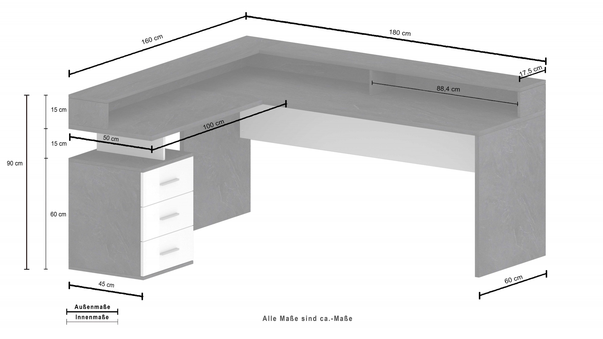 INOSIGN Eckschreibtisch »NEW SELINA«, im modernen ital. Design, Breite 160x180 cm