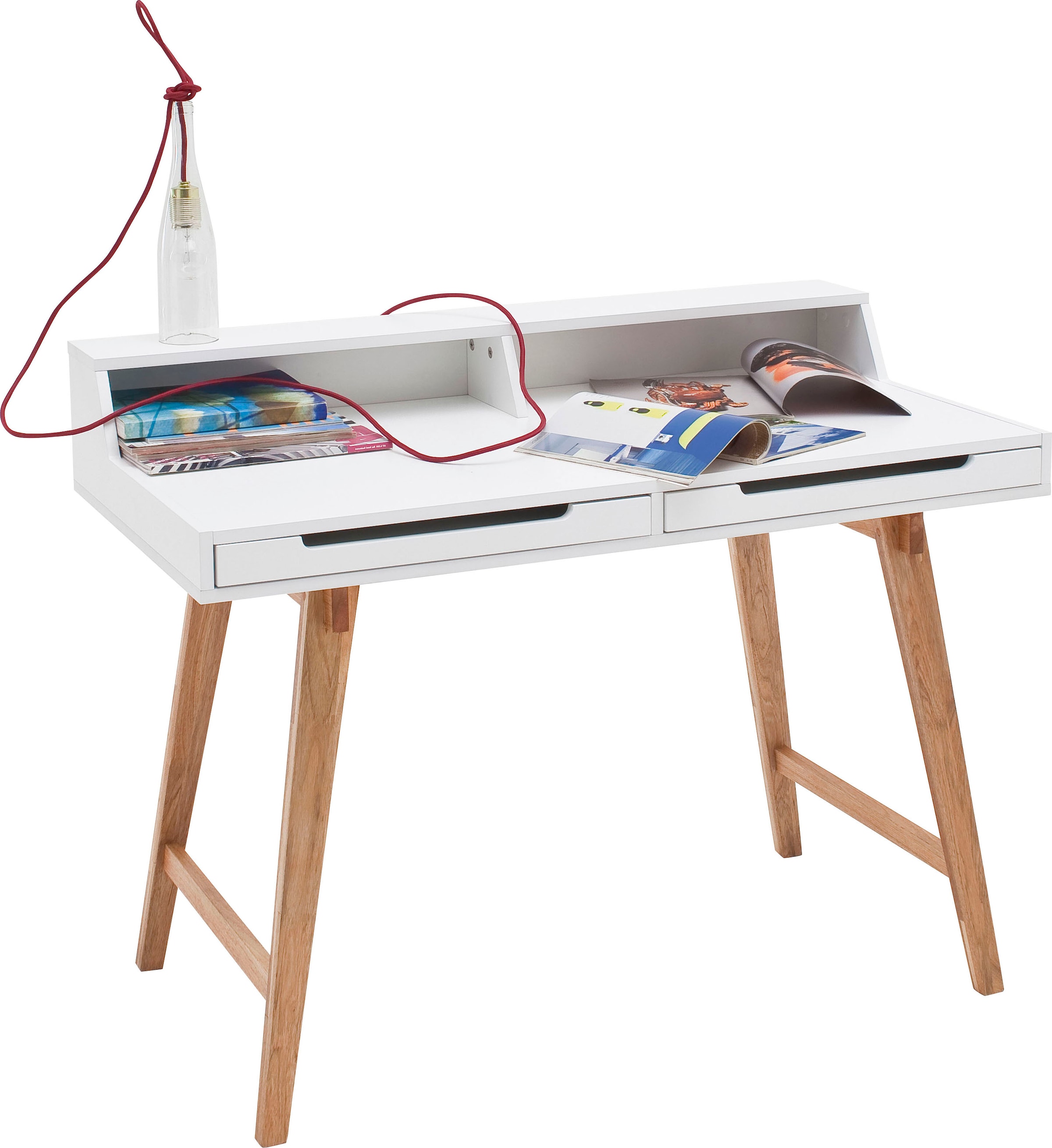 MCA furniture Schreibtisch »Tiffy«, weiß matt lackiert, Gestell Massivholz buchefarben, Breite 110 cm