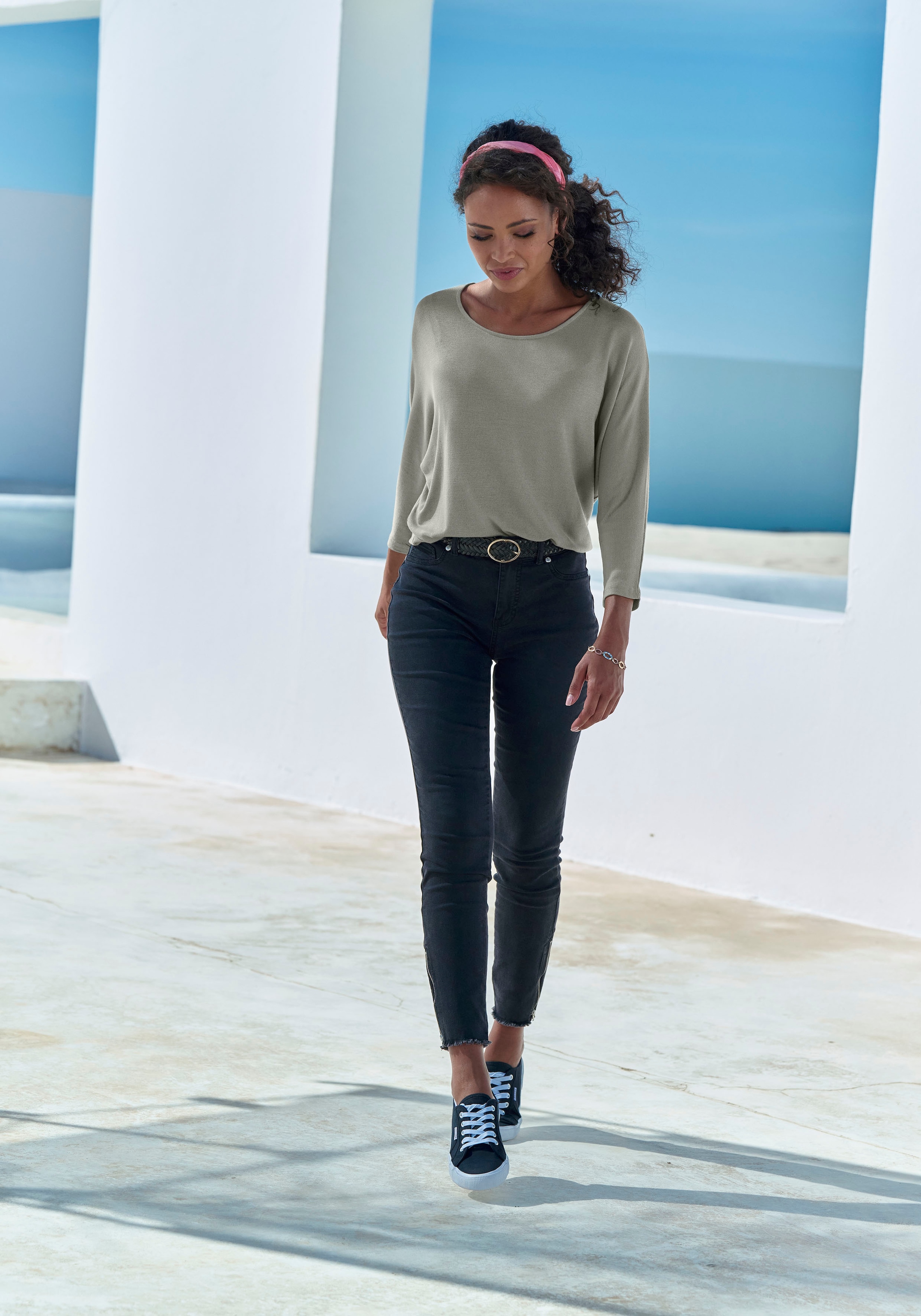 LASCANA 3/4-Arm-Shirt »aus weicher Feinstrickqualität«, mit Fledermausärmeln