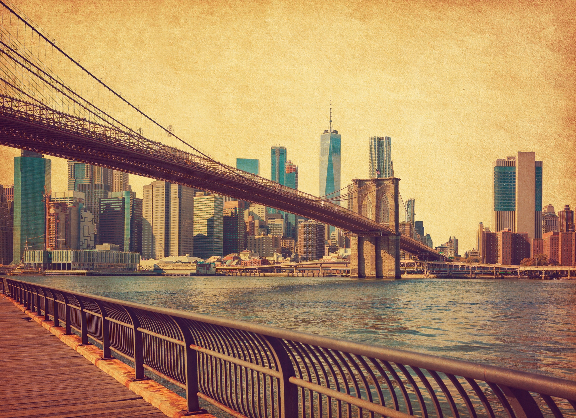 Papermoon Fototapete »NEW YORK-RETRO BROOKLYN BRIDGE MANHATTAN SKYLINE STADT«