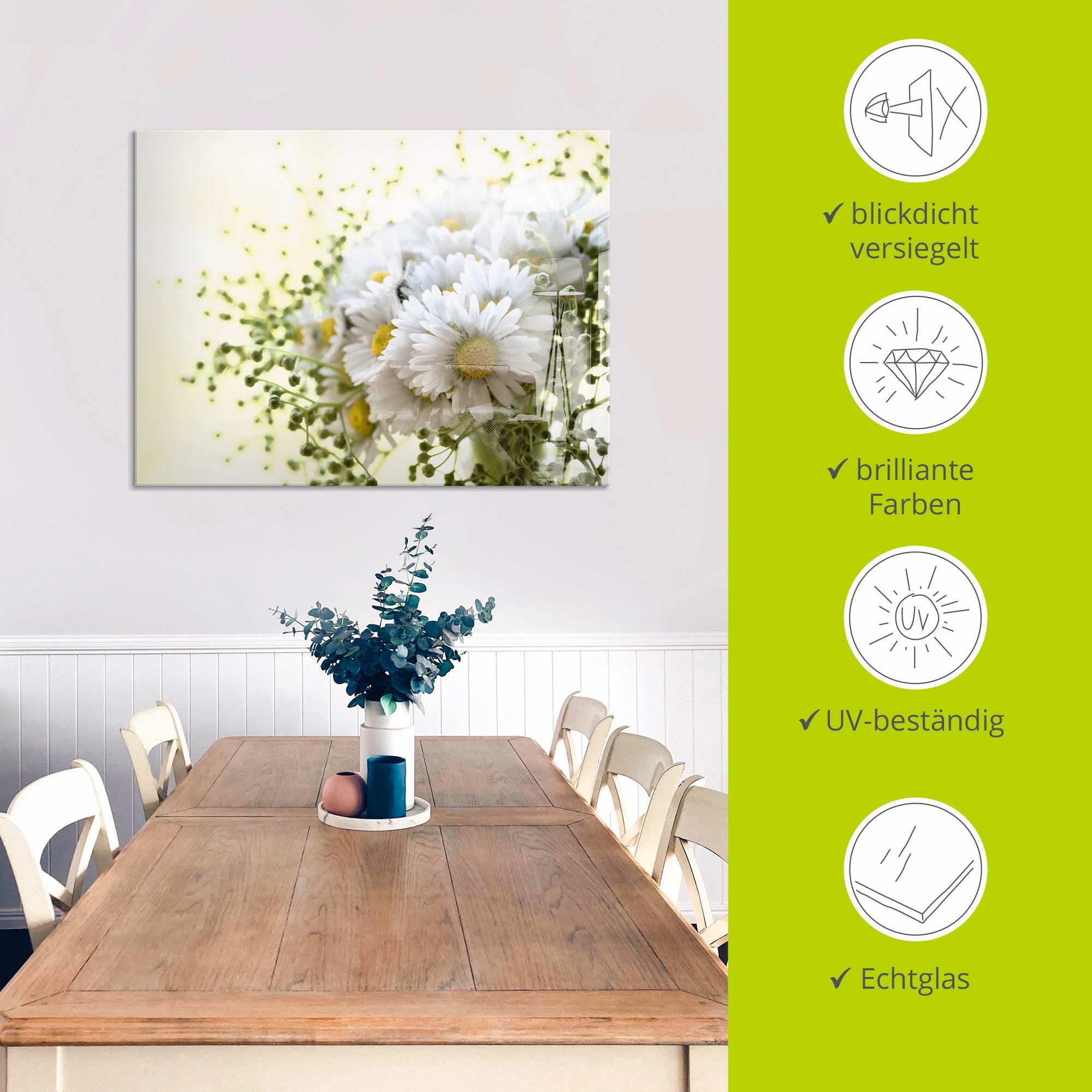Artland Glasbild »Gänseblümchen und Hofstaat«, Blumen, (1 St.), in verschiedenen Größen