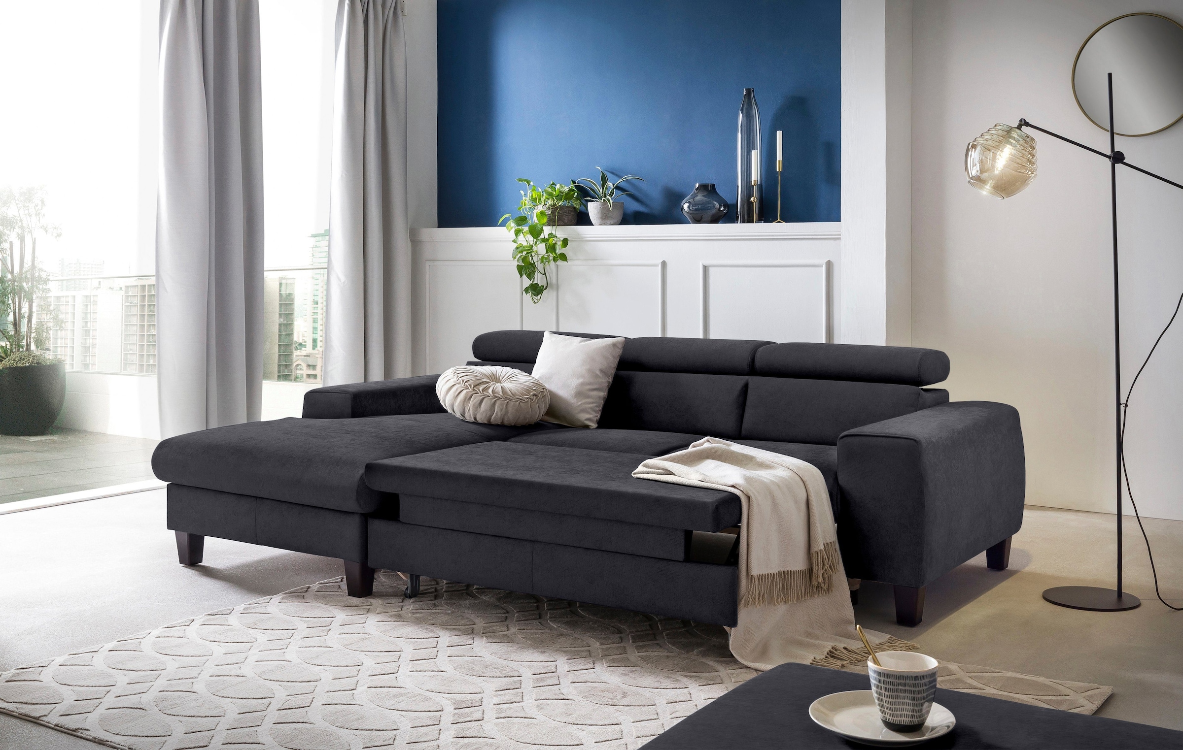 COTTA Polstergarnitur »Morven L-Form«, (Set), Set bestehend aus: Ecksofa mit Kopfteilverstellung & Hocker