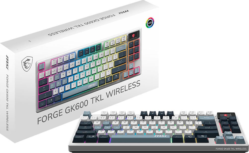 MSI Gaming-Tastatur »FORGE GK600 TKL WIRELESS SKY«, (Antirutsch-Füße-Funktionstasten-Licht-Bewegungs-Sensor-Multimedia-Tasten-USB-Anschluss-Windows-Sperrtaste-Lautstärkeregler)