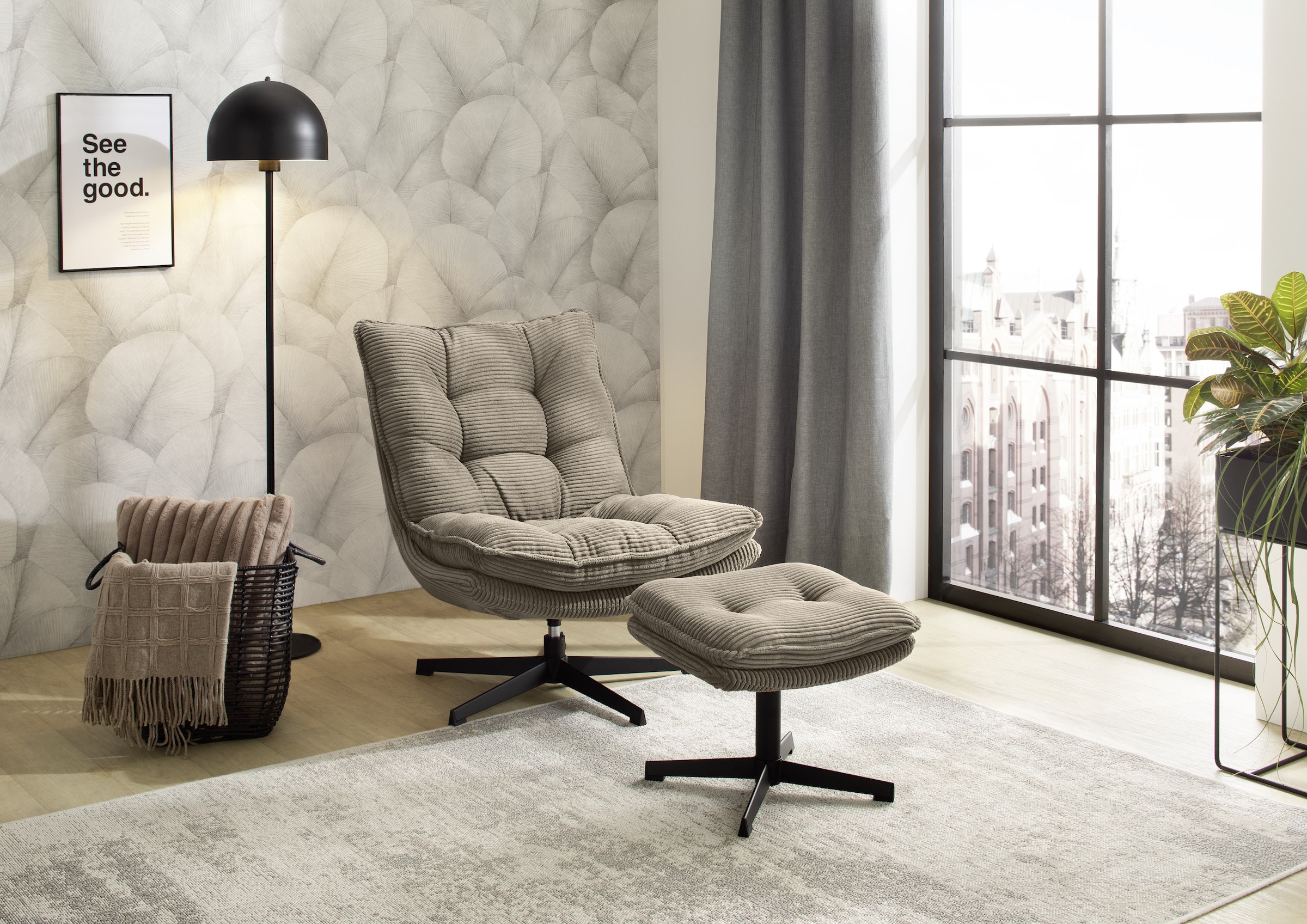 Jockenhöfer Gruppe Relaxsessel »Kasper«, Inklusive Hocker, 360° Drehfunktion, Cord