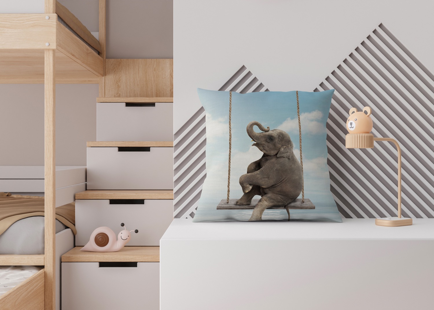 queence Dekokissen »Elefant auf Schaukel«, Kissenhülle mit HD Premium Druck, geruchsneutral, 40x40cm