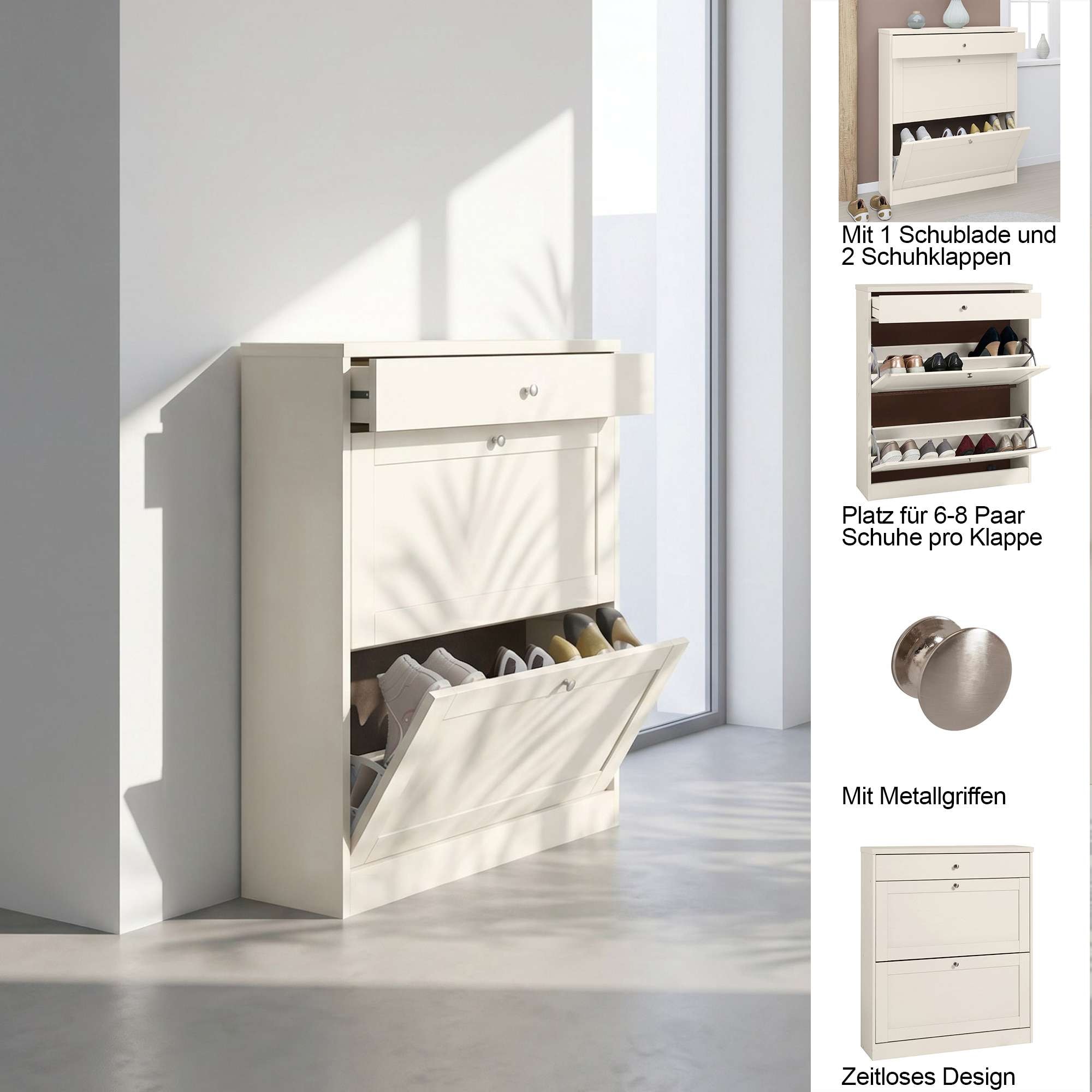 OTTO home Schuhschrank »Heide« Breite 90cm, mit Schubkasten, 2 Klappen und Facettenfront, Höhe 103cm