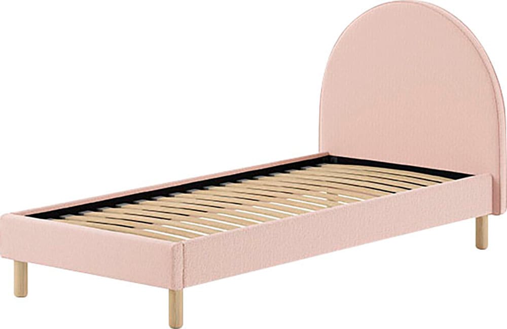 Vipack Polsterbett »Moon, mit flauschigem Bouclé Stoff in verschiedenen Farben« B/H/T ca. 147x132x212cm, gebogenes Kopfteil, Füße Massivholz,  inkl. Rolllattenrost, wahlweise 2 Breiten und verschiedene Farben